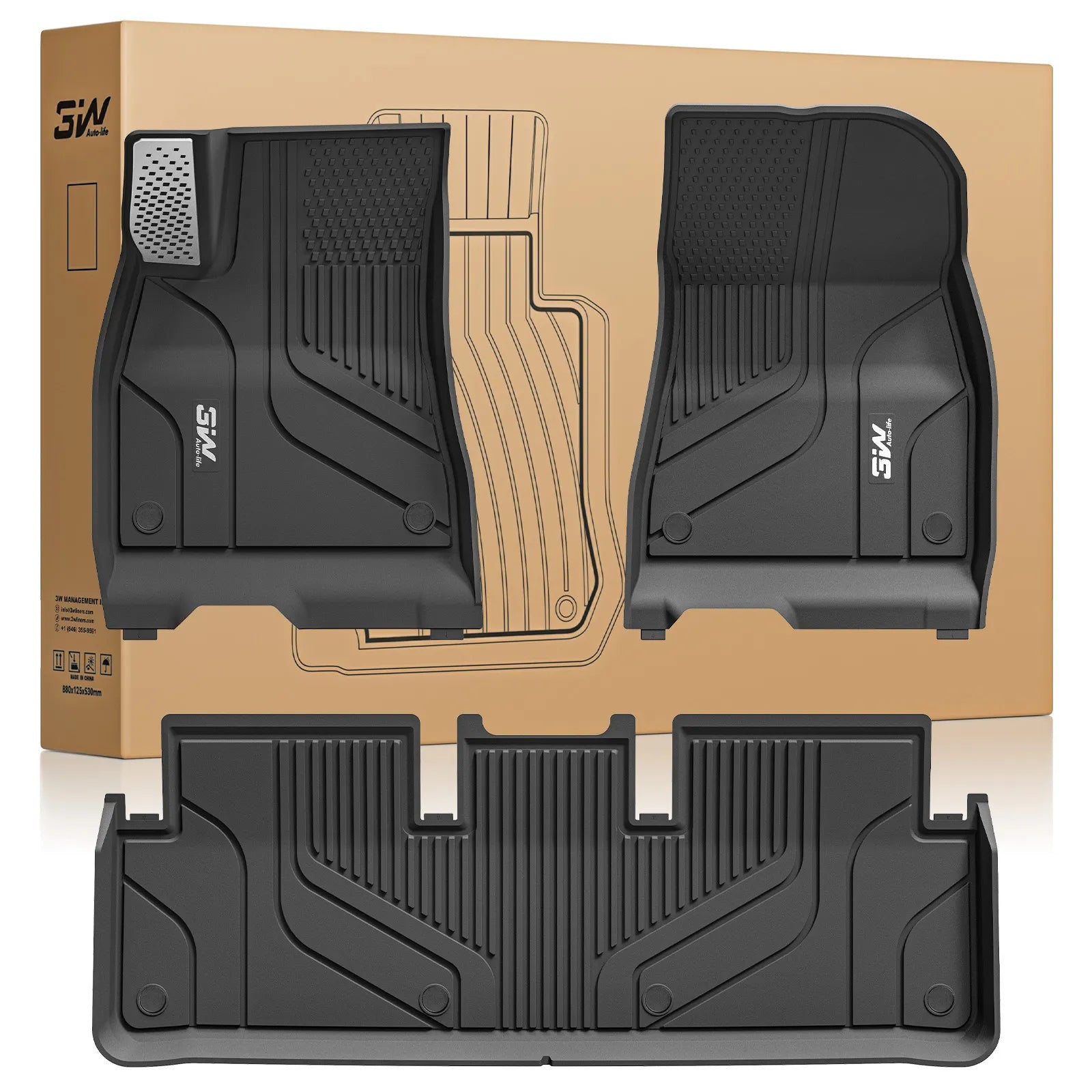 3W Tesla Model 3 2024 Highland New Generation Custom Floor Mats / Trunk Mats TPE Material & All-Weather Protection Vehicles & Parts 3Wliners 2024 2024 Model 3 Highland New Generation 1st&2nd Row Mats With Metal Pedal