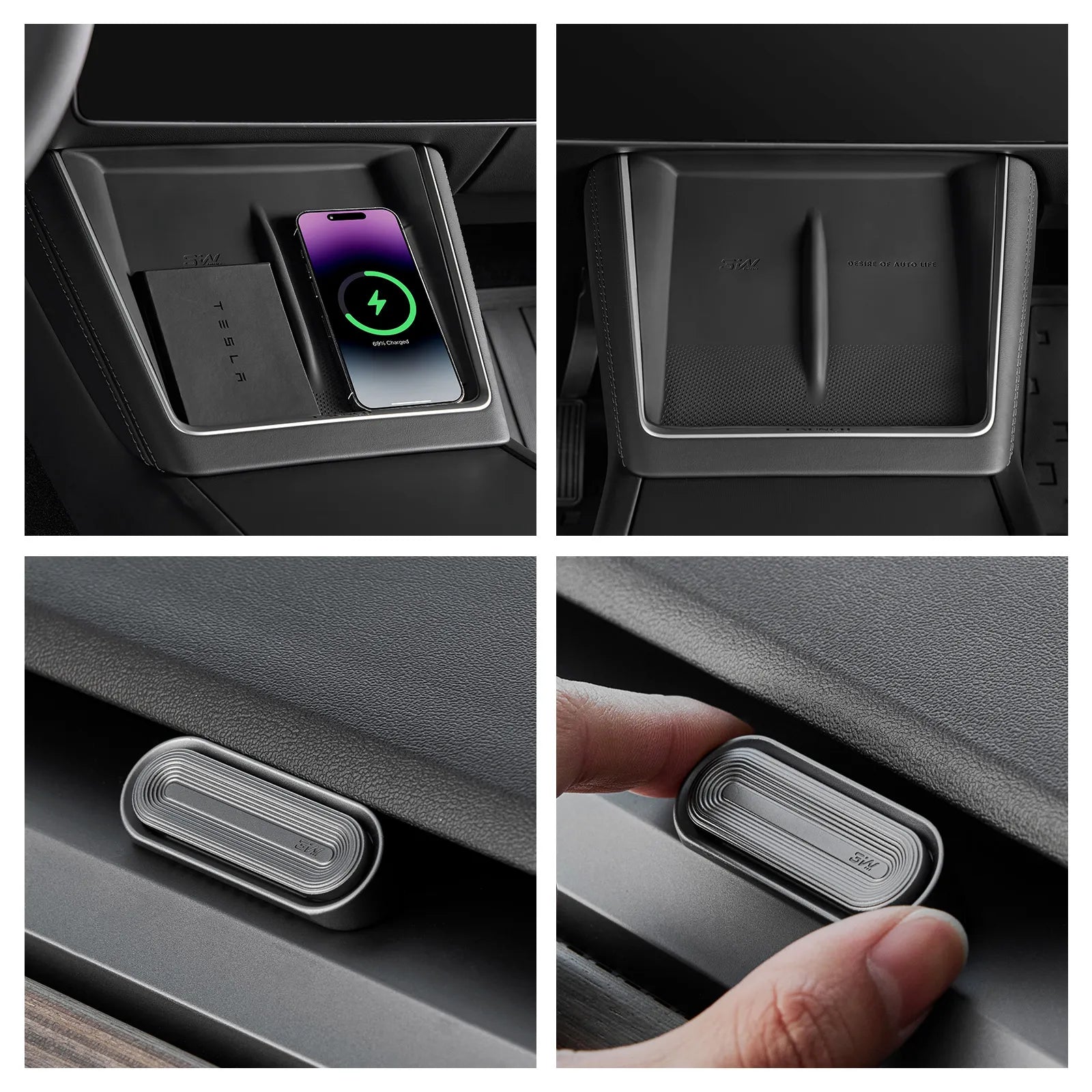 3W 8-piece interior bundle for Tesla Model Y Juniper 2025-2026 including center console storage organizer trays and custom car air freshener