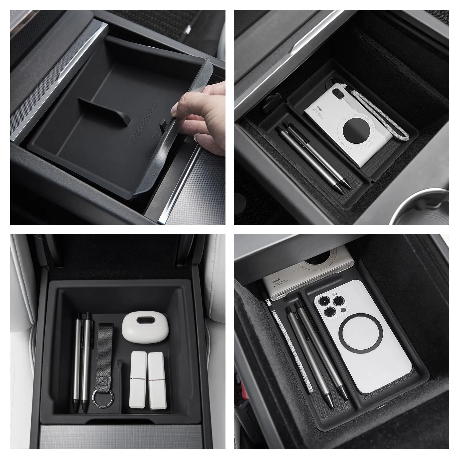 3W 8-piece interior bundle for Tesla Model Y Juniper 2025-2026 including center console storage organizer trays and custom car air freshener
