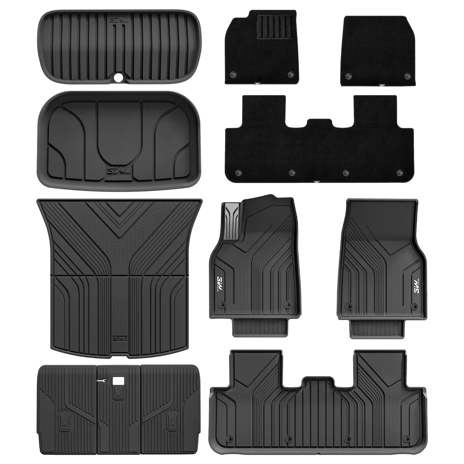 3W_Tesla_Model_Y_Juniper_2025_2026_Floor_Mats_Cargo_Liner_9Pcs_Set_With_Carpet_Layer_1