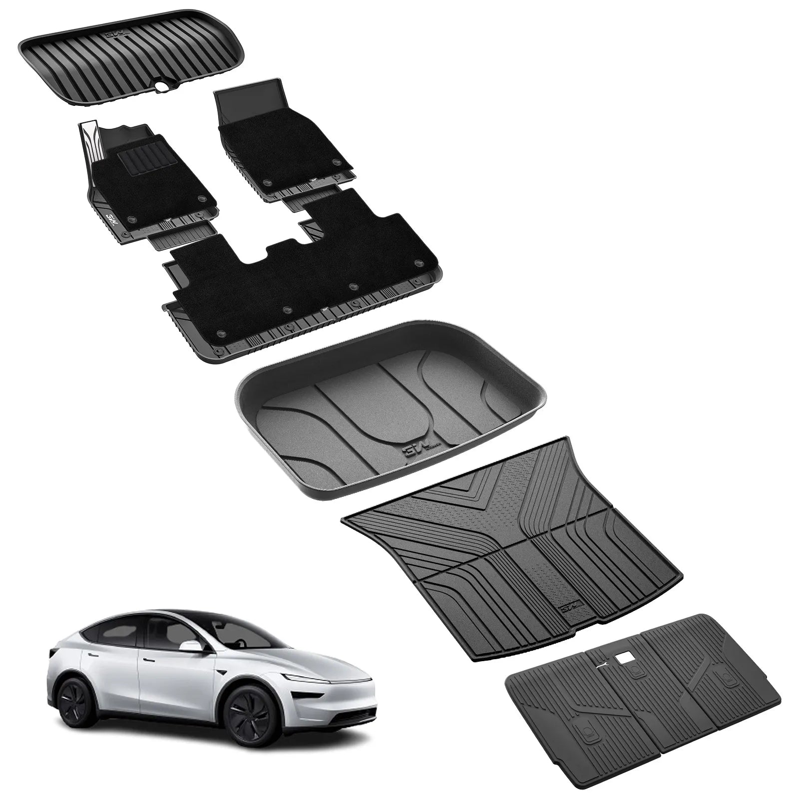 3W Tesla Model Y Juniper Floor Mats, Full Set with Carpets, Mental Pedal, Double Layer, 2025 2026 Model Y Acecessories, TPE All Weather Waterproof Custom Fit Automotive Liners and Truck Car Liners