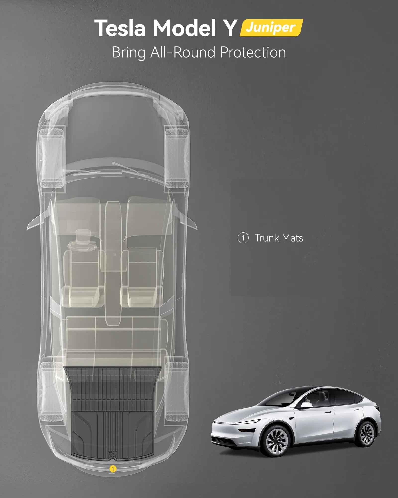 3W Tesla Model Y Juniper Cargo Liner 2025 2026, Rear Trunk Mat, 2025 2026 Model Y Juniper Accessories, TPE Anti-Slip All Weather Odorless Custom Fit