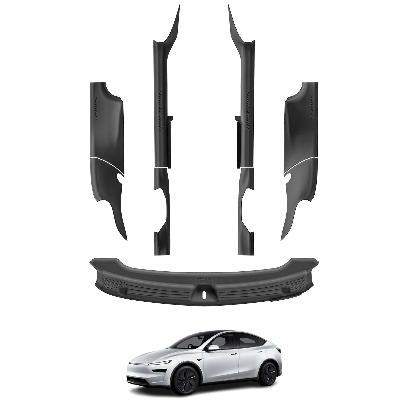 3W Tesla Model Y Juniper Door Sill Protector 2025 2026 Front & Rear, Trunk Sill Protector, Door Entry Guard, Anti-dust Cover, Anti-Scratch Plate, Edge Guards, TPE Customized Car Accessories Black