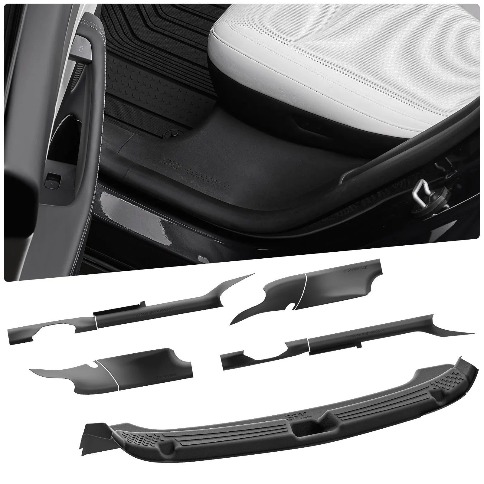 3W Tesla Model Y Juniper Door Sill Protector 2025 2026 Front & Rear, Trunk Sill Protector, Door Entry Guard, Anti-dust Cover, Anti-Scratch Plate, Edge Guards, TPE Customized Car Accessories Black