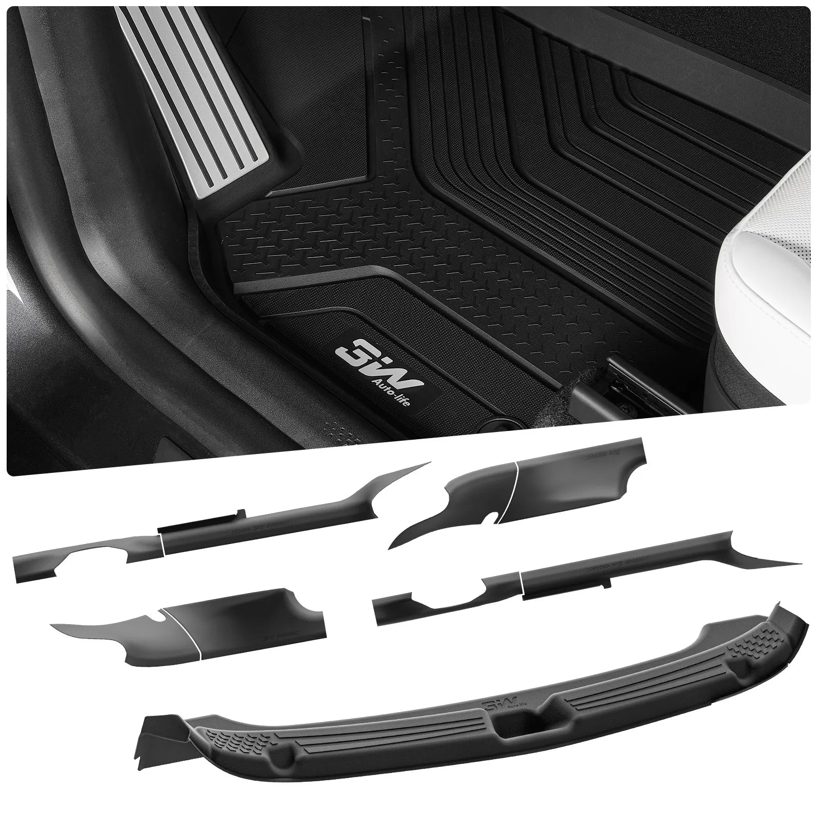 3W Tesla Model Y Juniper Door Sill Protector 2025 2026 Front & Rear, Trunk Sill Protector, Door Entry Guard, Anti-dust Cover, Anti-Scratch Plate, Edge Guards, TPE Customized Car Accessories Black