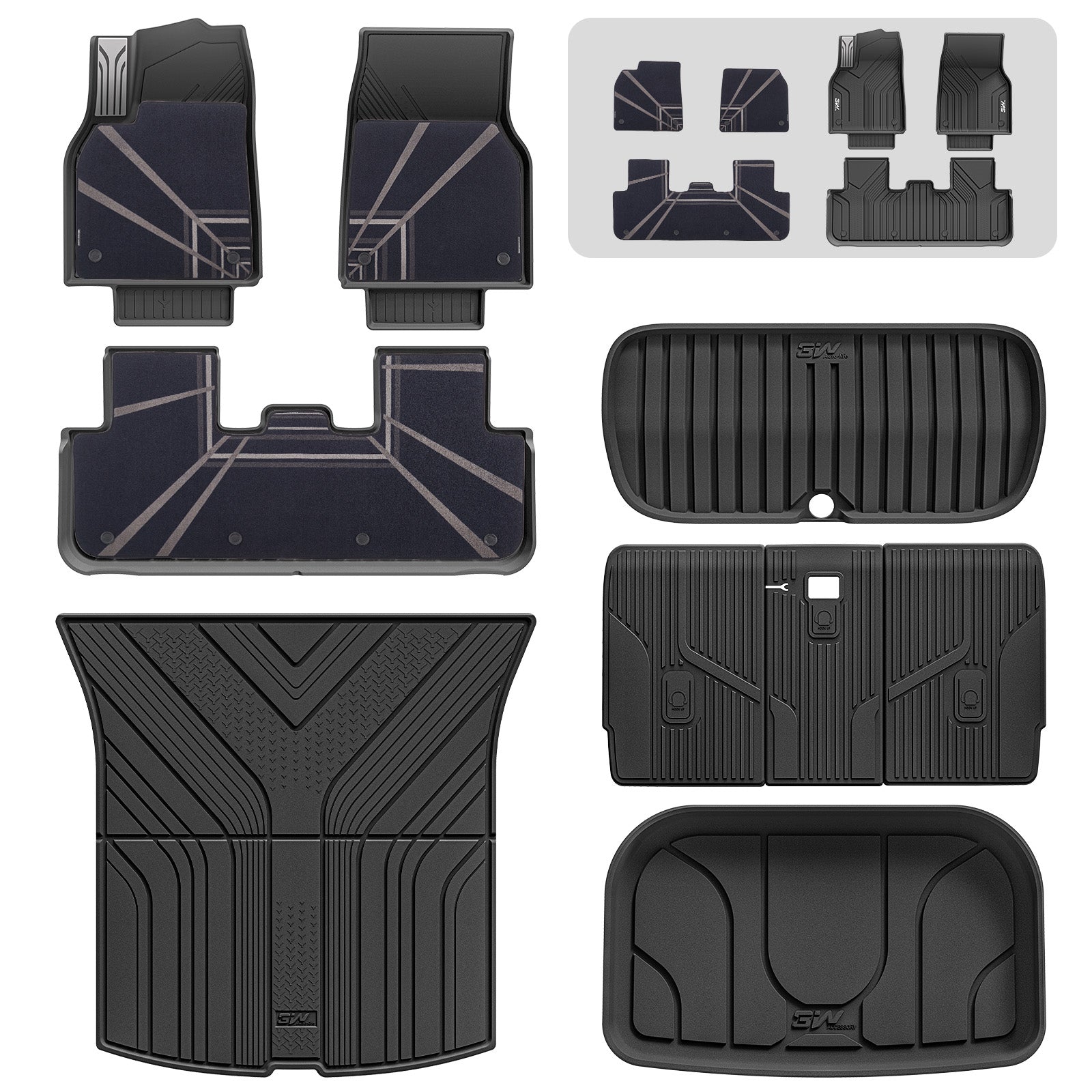 3W Tesla Model Y Juniper Floor Mats, 9PCS with Double Layered Carpets, New Pulsar Flow Design Carpet, Mental Pedal, Double Layer, 2025 2026 Model Y Acecessories, TPE All Weather Waterproof Custom Fit Automotive Liners and Truck Car Liners