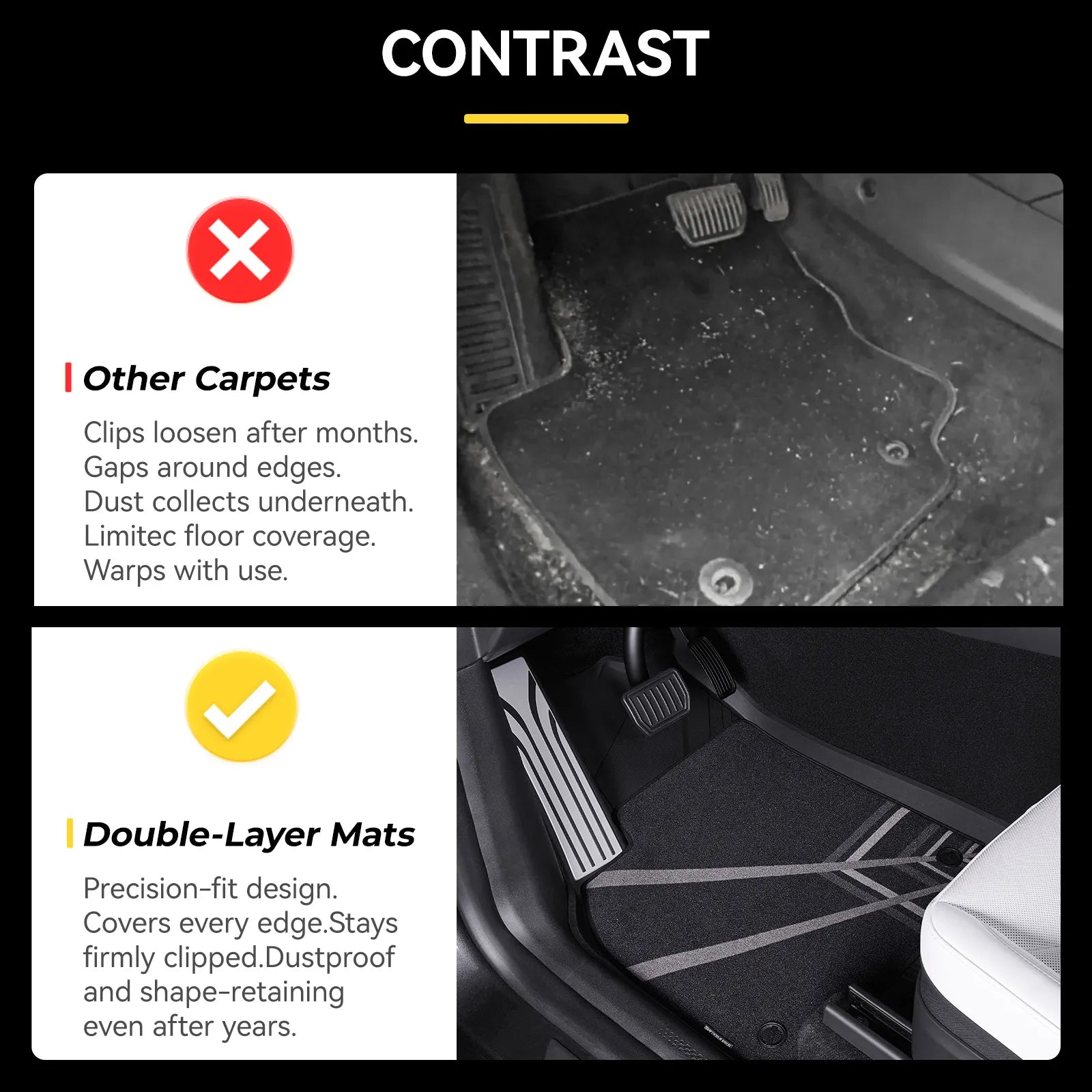 3W Tesla Model Y Juniper Floor Mats, 9PCS with Double Layered Carpets, New Pulsar Flow Design Carpet, Mental Pedal, Double Layer, 2025 2026 Model Y Acecessories, TPE All Weather Waterproof Custom Fit Automotive Liners and Truck Car Liners