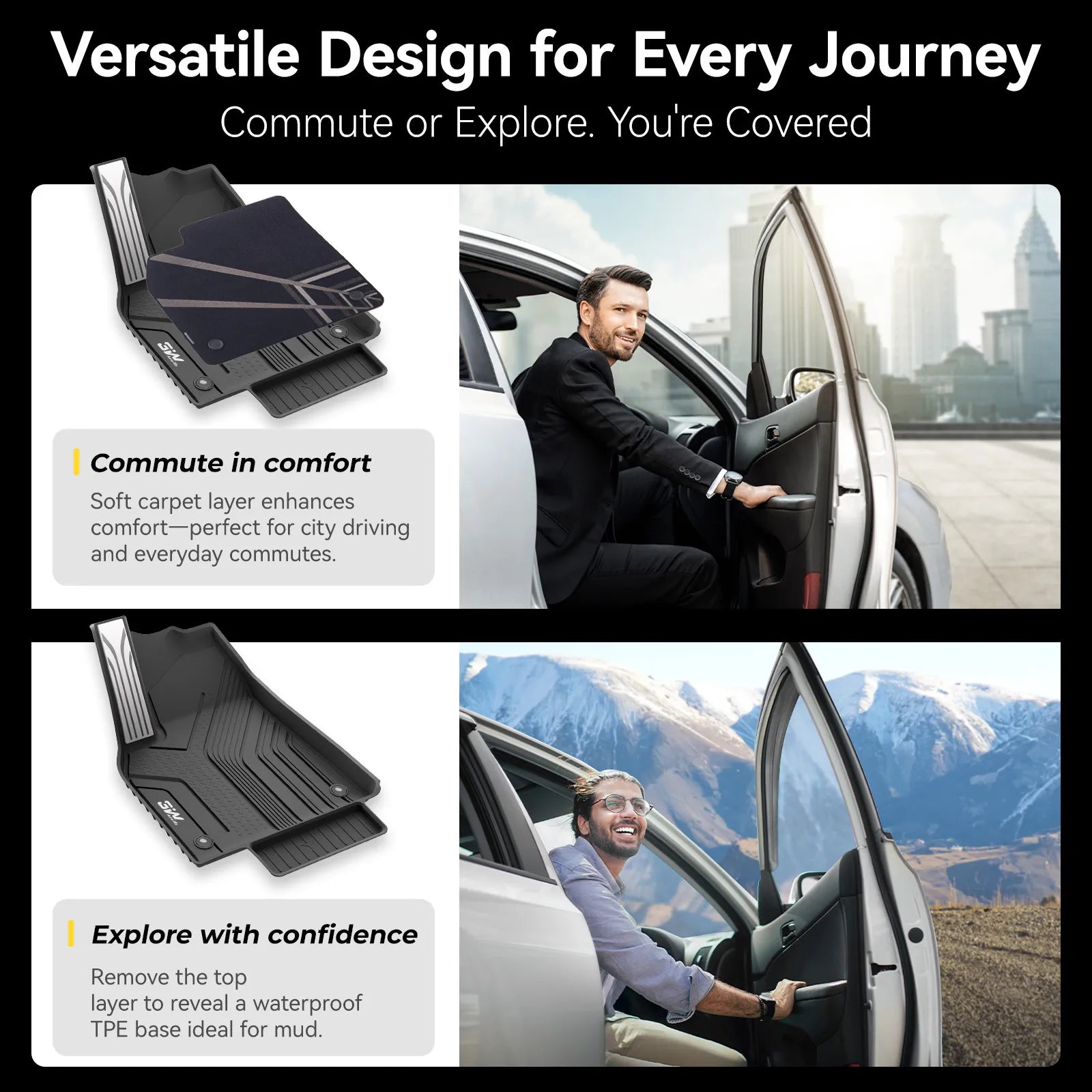 3W Tesla Model Y Juniper Floor Mats, 9PCS with Double Layered Carpets, New Pulsar Flow Design Carpet, Mental Pedal, Double Layer, 2025 2026 Model Y Acecessories, TPE All Weather Waterproof Custom Fit Automotive Liners and Truck Car Liners