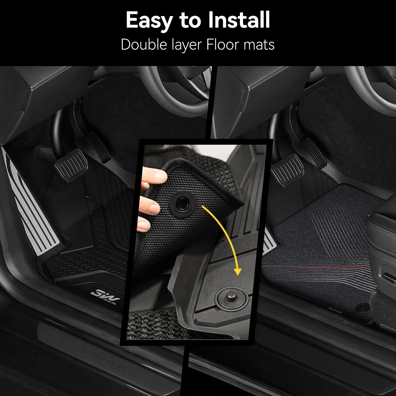 3W Tesla Model Y Juniper Floor Mats, 9PCS with Double Layered Carpets, New Star Trail Design Carpet, Mental Pedal, Double Layer, 2025 2026 Model Y Acecessories, TPE All Weather Waterproof Custom Fit Automotive Liners and Truck Car Liners