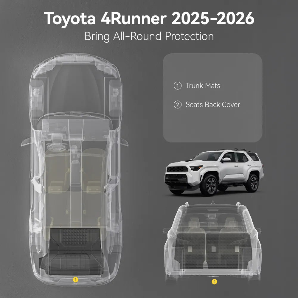 Floor Mats/ Cargo Liner/ Seat Back Protector Full Set for Toyota 4Runner 2025-2026 Gas Models & 5-Seat Only TPE Car Mats All Weather Protection Custom Fit Easy Clean Durable