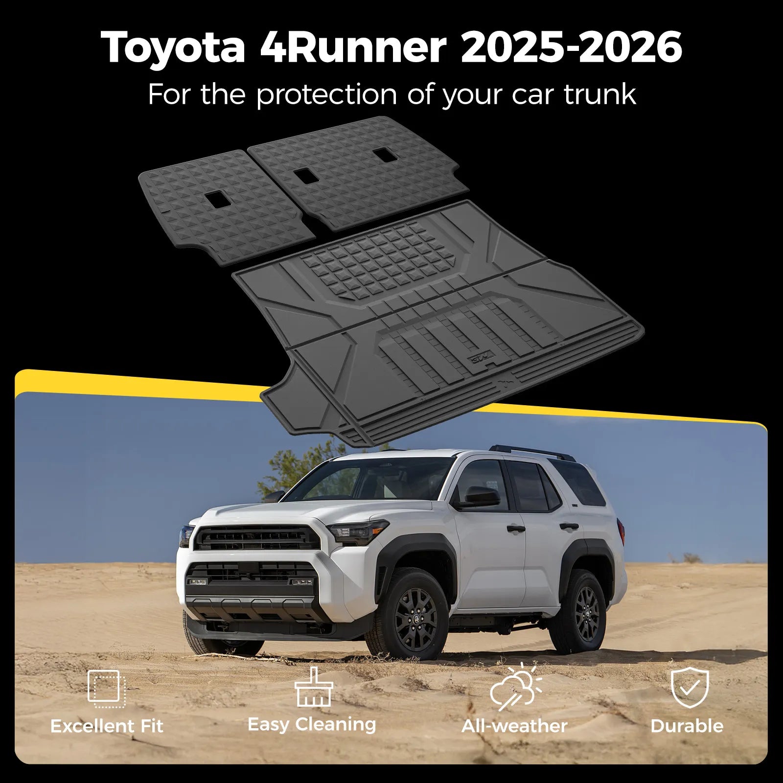 Floor Mats/ Cargo Liner/ Seat Back Protector Full Set for Toyota 4Runner 2025-2026 Gas Models & 5-Seat Only TPE Car Mats All Weather Protection Custom Fit Easy Clean Durable