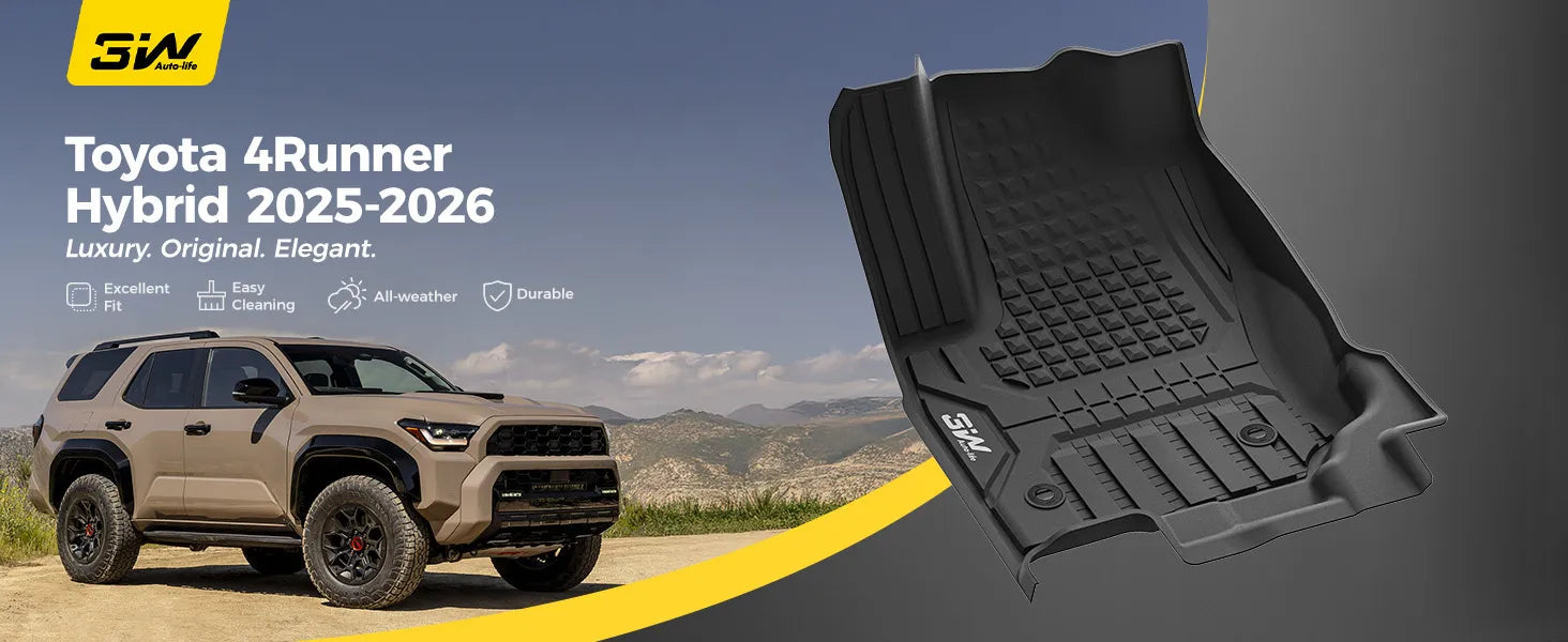 3W Floor Mats for Toyota 4Runner 2025 2026 5 Seats(Only fit Hybrid), All Weather TPE Custom Fit Floor Liner & Trunk Mat & 2nd Row Under Seat Mat & Backrest Mat for 4 Runner Full Set