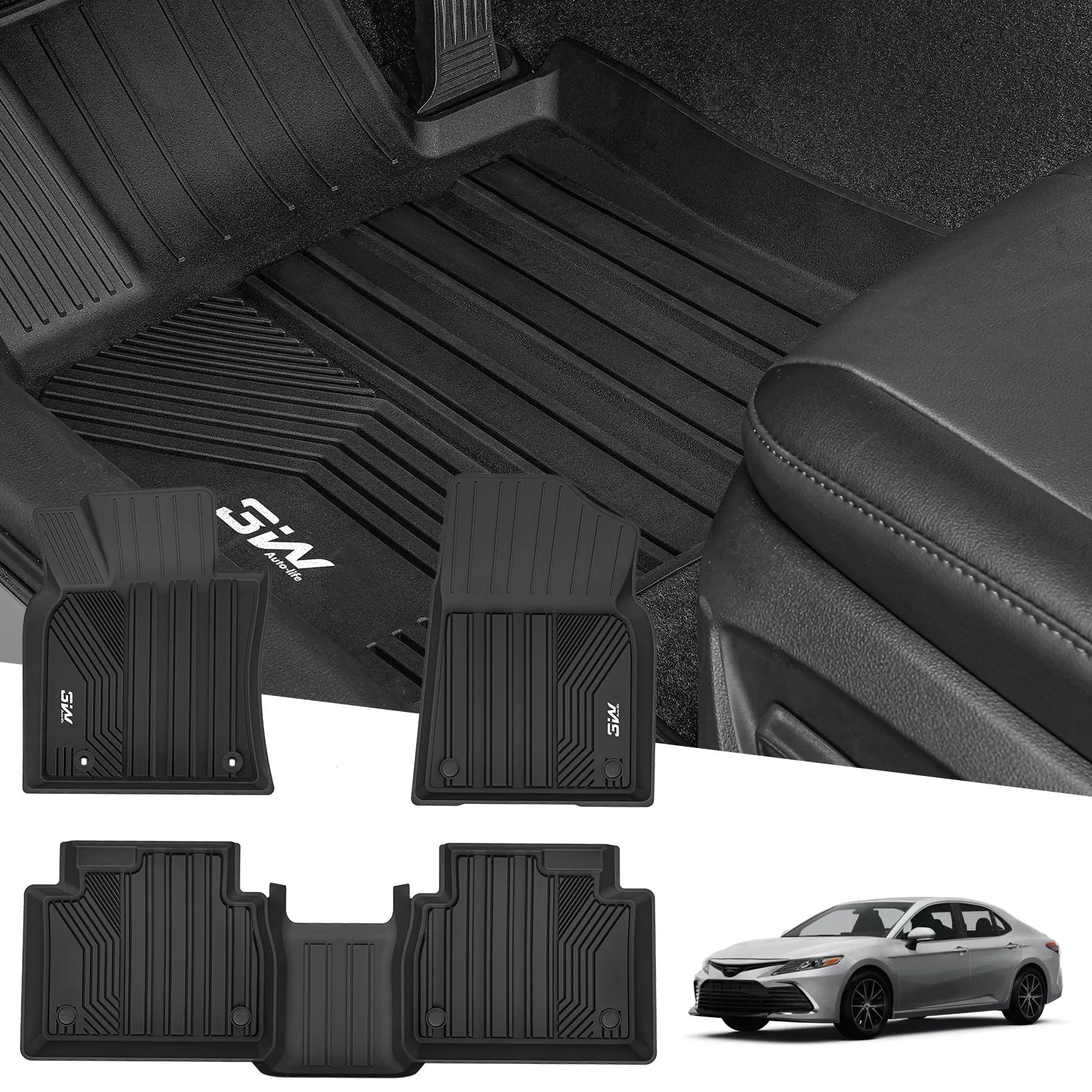 3W Floor Mats Fit Toyota Camry 2018-2024 FWD Only (Not for Hybrid or AWD), TPE All Weather Custom Fit Floor Liner, 1st and 2nd Row, Black