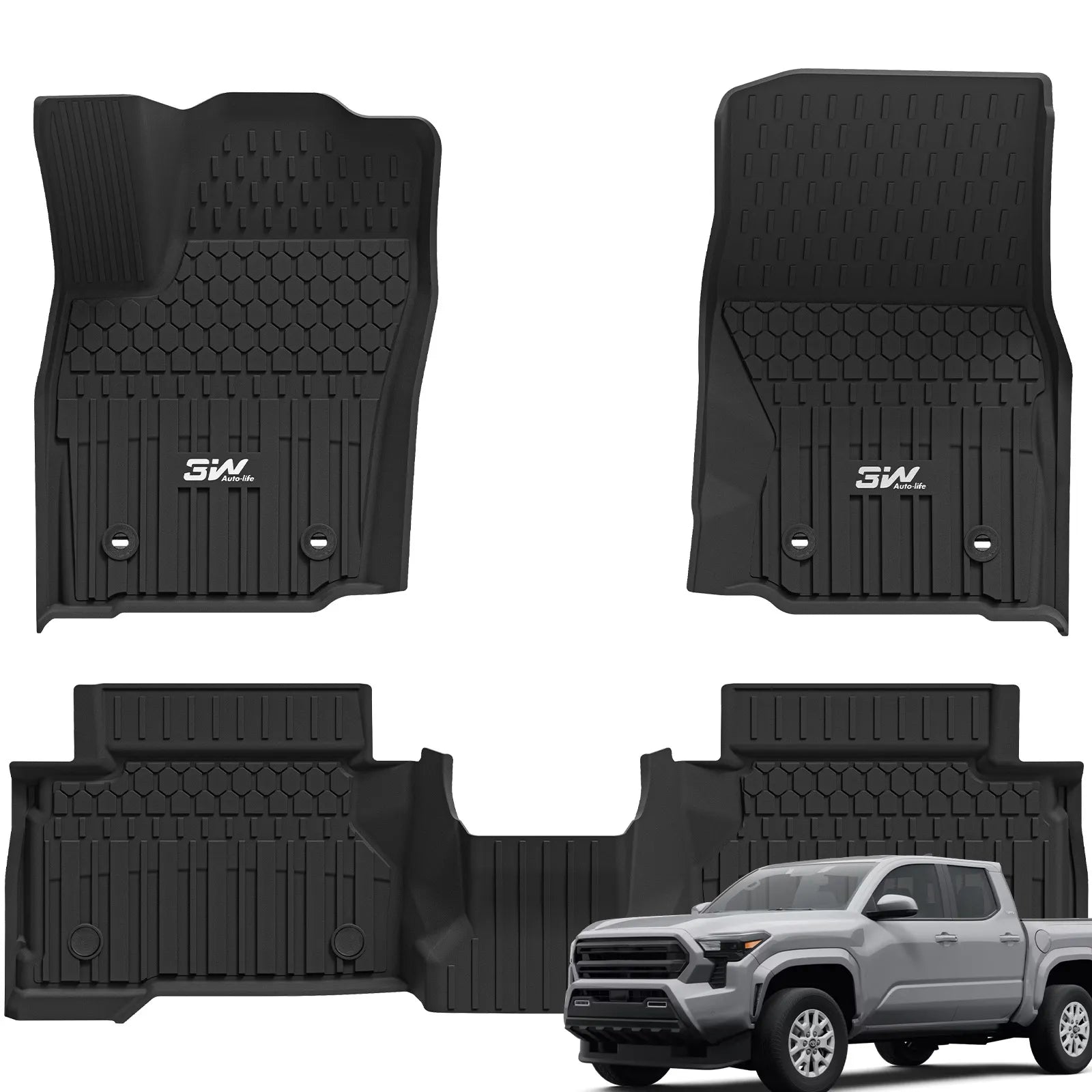 3W Custom Floor Mats Fit Toyota Tacoma Hybrid 2024-2025 (Double Cab) TPE All Weather Custom Fit 3Wliners