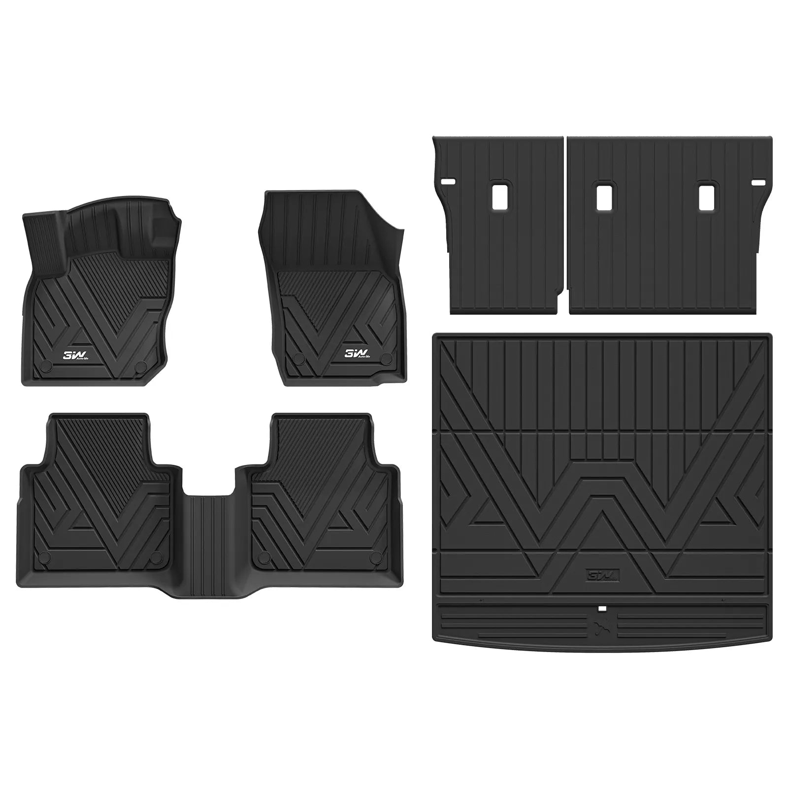 3W Floor Mats & Cargo Liner & Seatback Mats for Volkswagen Tiguan 2025 2026, All-Weather Protection TPE Car Mats 2 Rows Full Set for VW Tiguan Accessories, Black