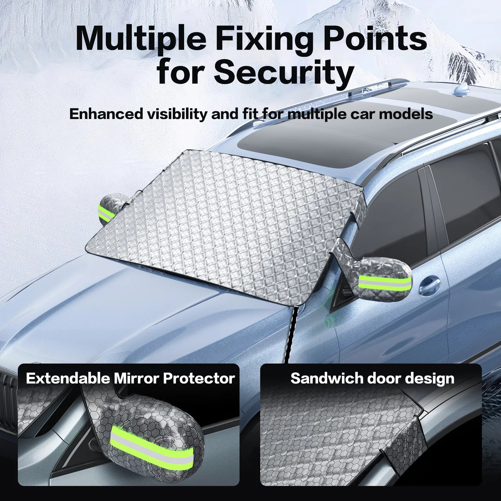 3W Windshield Cover for Ice and Snow Universal Fit for Car, SUV, Truck and Van,Graphene-Insulated,Triple-Layer Warmth, Universal Fit, UV Protection Car Accesories