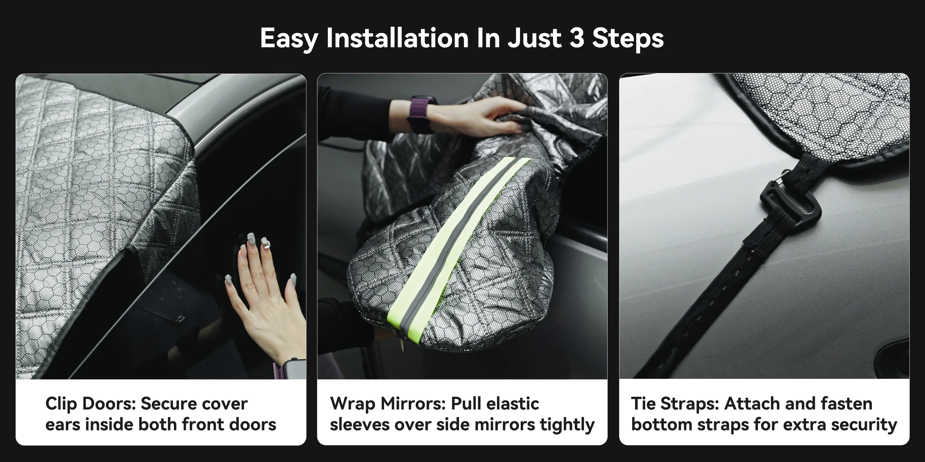 3W Windshield Cover for Ice and Snow Universal Fit for Car, SUV, Truck and Van,Graphene-Insulated,Triple-Layer Warmth, Universal Fit, UV Protection Car Accesories