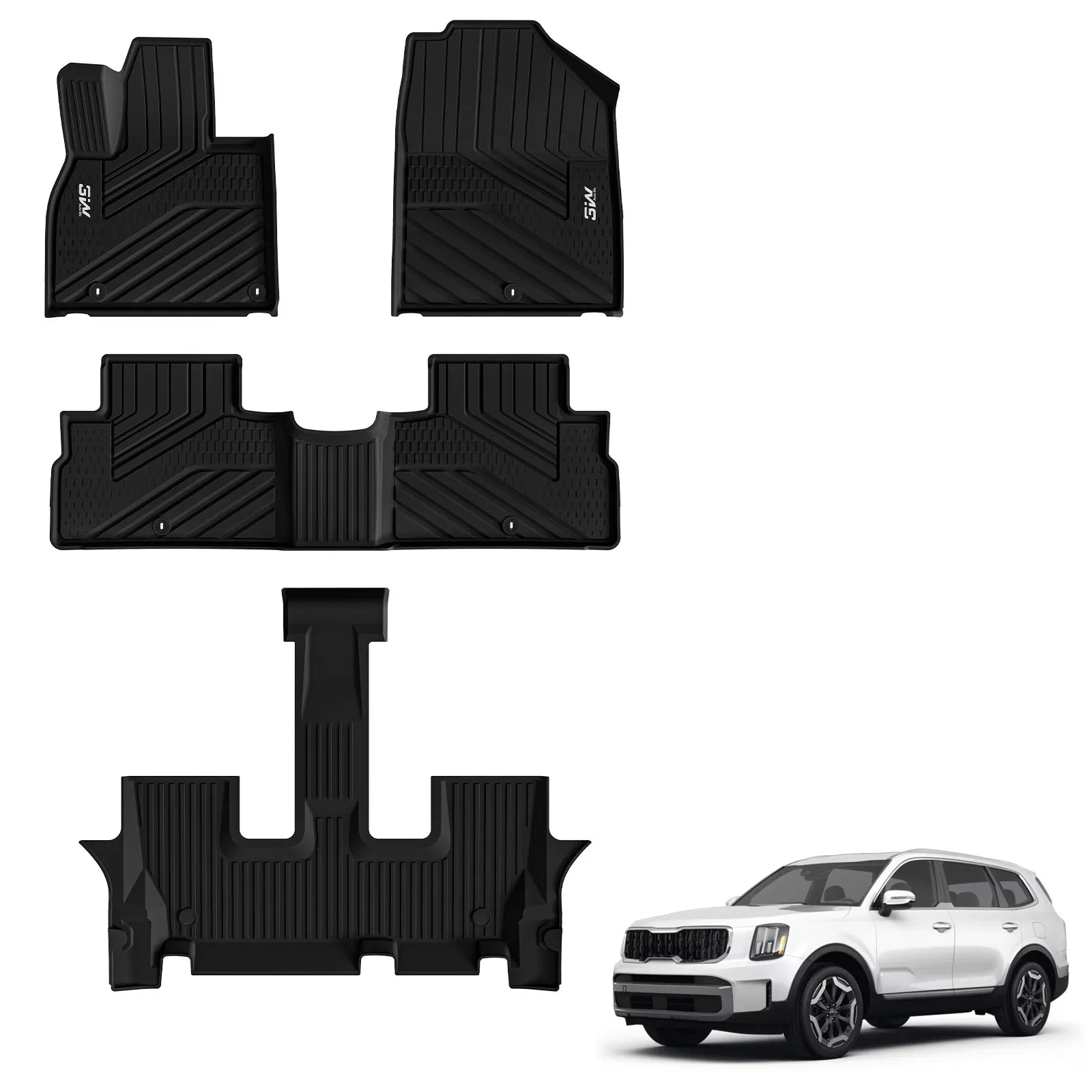 3W Kia Telluride 2020-2025 (Gas Models) Fits 7 & 8 Seat Custom Floor Mats& Cargo Liner Thorex™ All-Weather Protection - 3Wliners