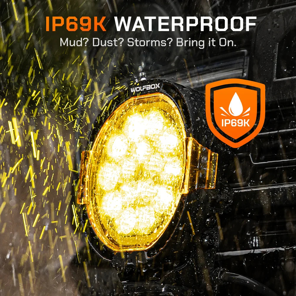 IP69K waterproof off-road light resisting high-pressure water and extreme mud.