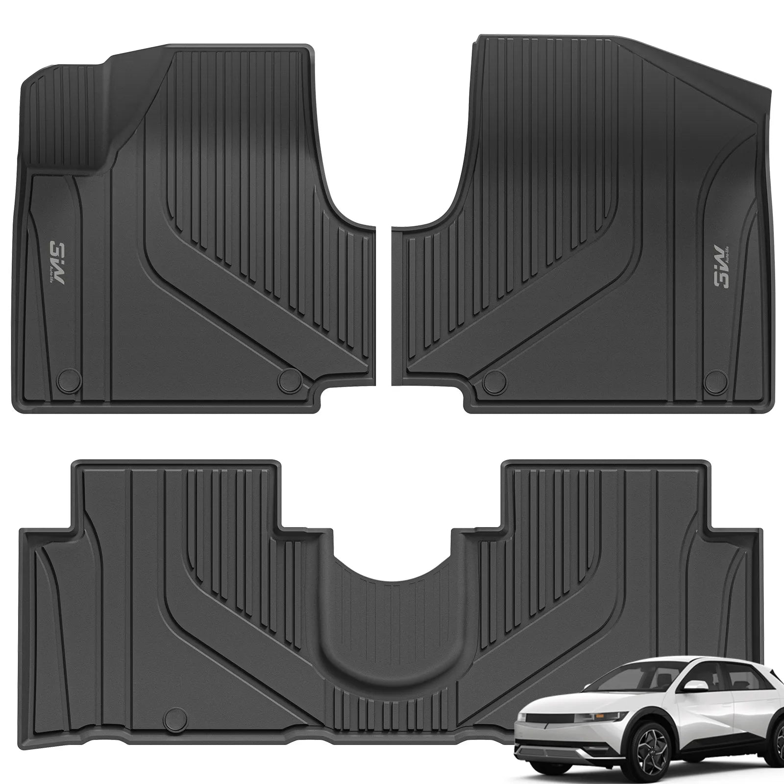 3W 2022-2024 Hyundai Ioniq 5 Custom Floor Mats TPE Material & All-Weather Protection Vehicles & Parts 3Wliners 2022-2024 Sliding Console 1st&2nd Row Mats