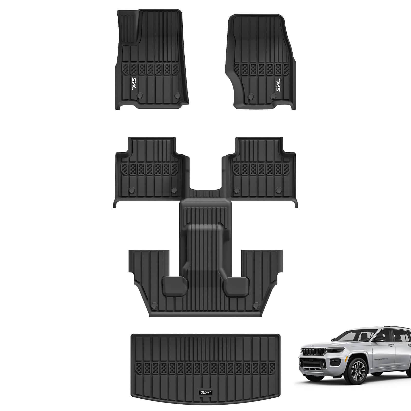 3W Jeep Grand Cherokee L 6 Seat 2021-2025 Custom Floor Mats / Trunk Mat TPE Material & All-Weather Protection Vehicles & Parts 3Wliners