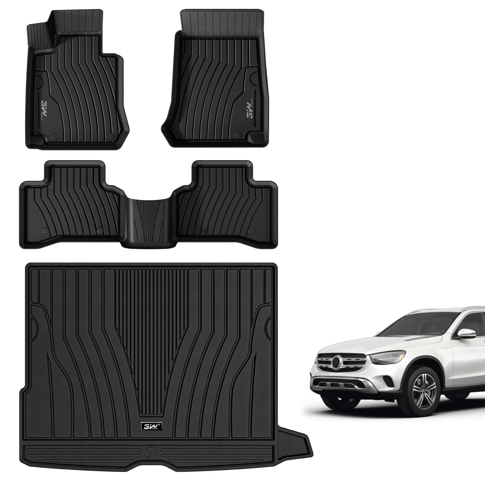3W Mercedes-Benz GLC 2016-2022 Custom Floor Mats / Trunk Mat (Trunk Mat Not Fit Coupe Well) TPE Material & All-Weather Protection Vehicles & Parts 3Wliners 2016-2022 GLC 2016-2022 1st&2nd Row Mats+Rear Trunk Mat
