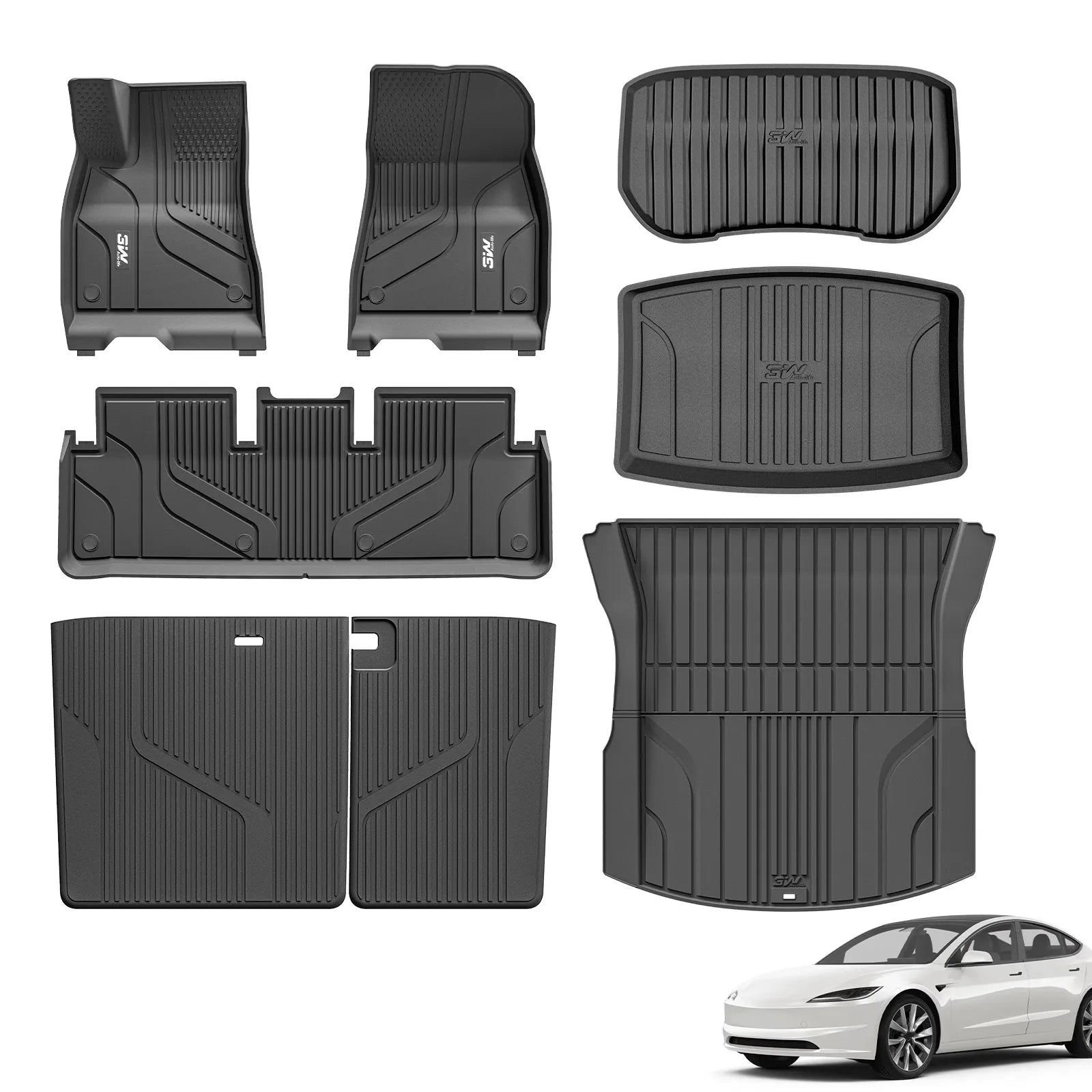 3W Tesla Model 3 2024 Highland New Generation Custom Floor Mats / Trunk Mats TPE Material & All-Weather Protection Vehicles & Parts 3Wliners 2024 2025 Model 3 Highland New Generation Full Set-8 PCS