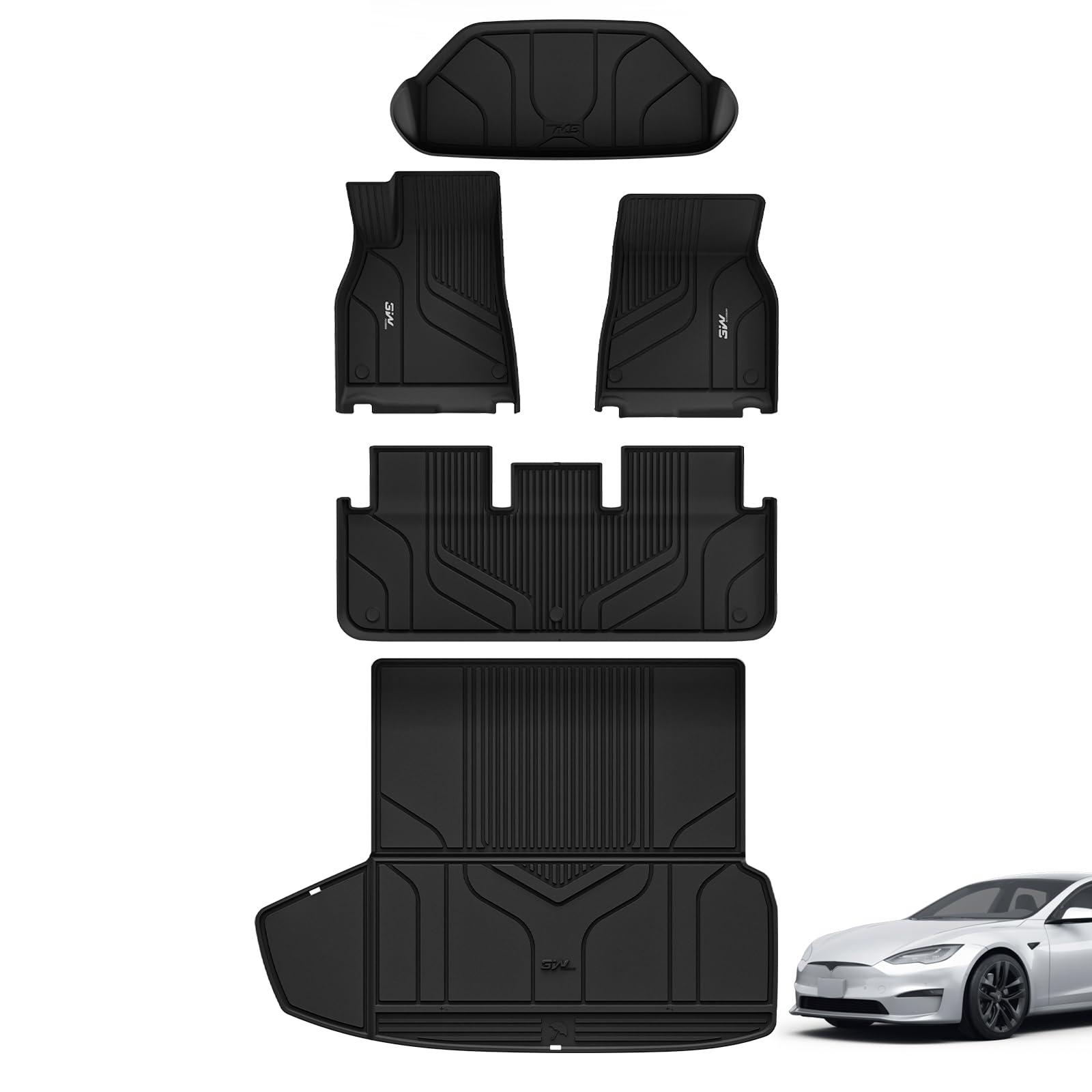 3W Tesla Model S 2022-2023 Custom Floor Mats & Trunk Mats TPE Material & All-Weather Protection