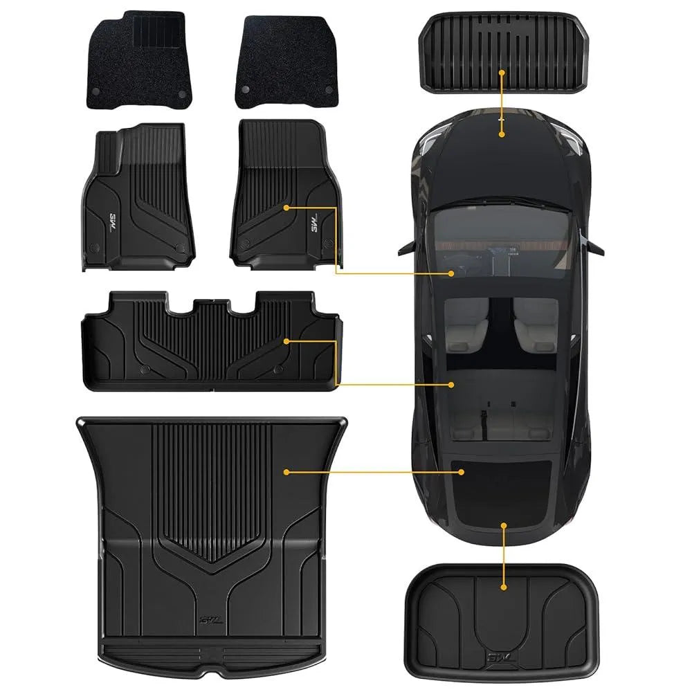 3W Tesla Model Y 2020-2024 Custom Floor Mats / Trunk Mats TPE Material & All-Weather Protection 5-Seater Vehicles & Parts 3Wliners