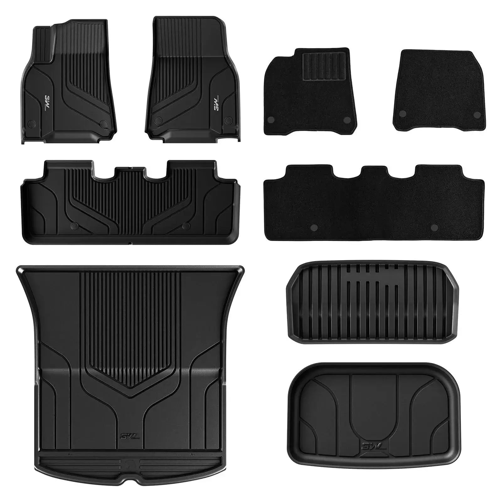 3W Tesla Model Y 2020-2024 Custom Floor Mats / Trunk Mats Thorex™ All-Weather Protection 5-Seater - 3Wliners