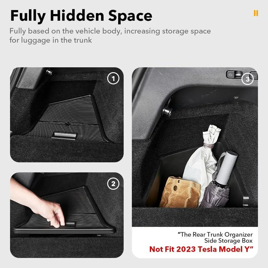 3W Tesla Model Y Accessories-Complete Storage Solution Kit (2020-2022) (2023-2024): Includes 2 Under Seat Storage Boxes, 2 Rear Trunk Organizers, and Rear Center Console Side Storage Box with Lids Vehicles & Parts 3Wliners