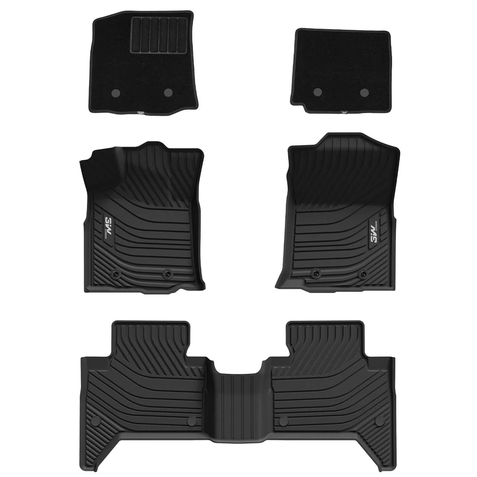 3W Toyota Tacoma 2016-2023 (Double Cab, Automatic) Floor Mats TPE All Weather Custom Fit 3Wliners 2016-2023 Tacoma Double Cab 1st&2nd Row with Front Carpets