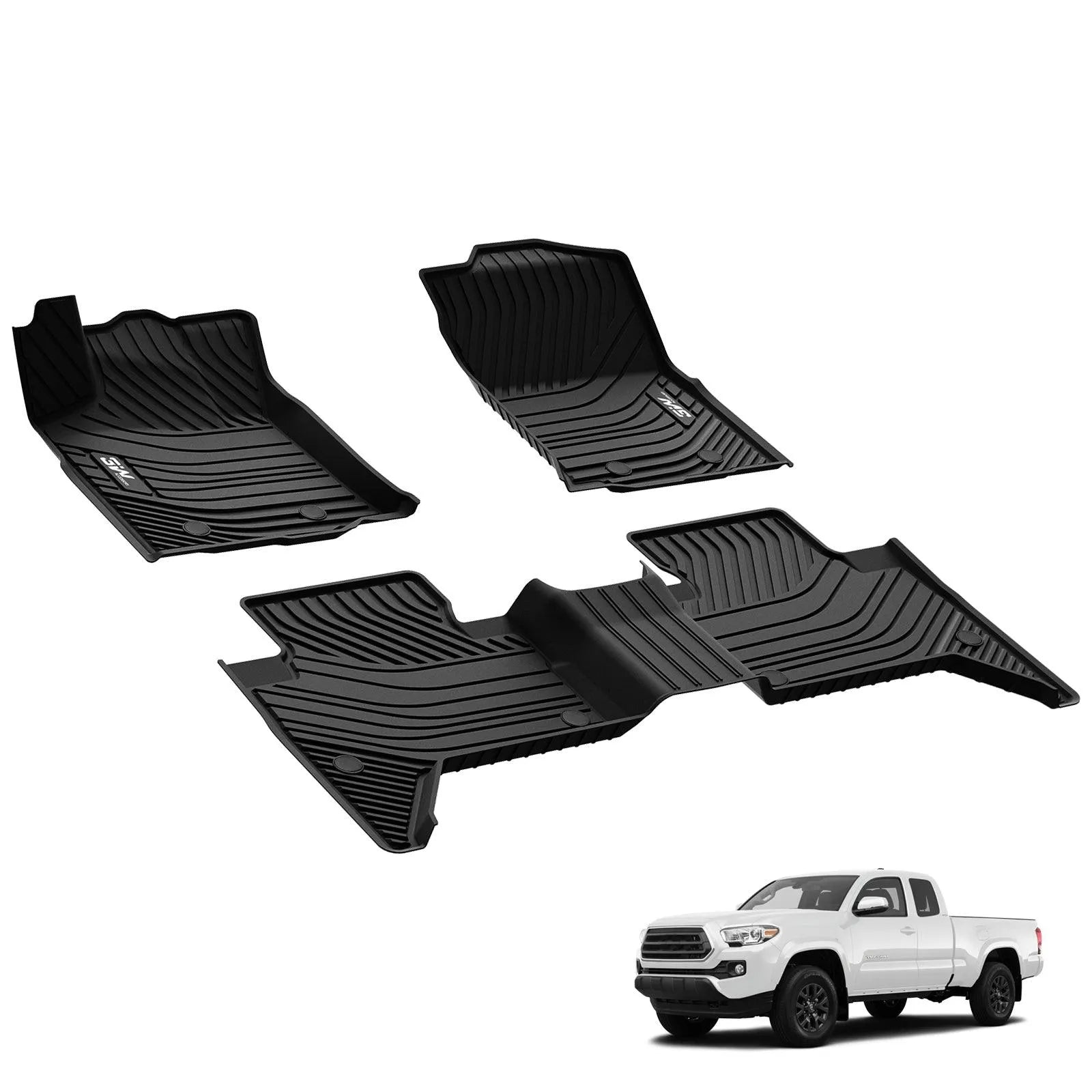 3W Toyota Tacoma 2016-2023 (Double Cab, Automatic) Floor Mats TPE All Weather Custom Fit 3Wliners