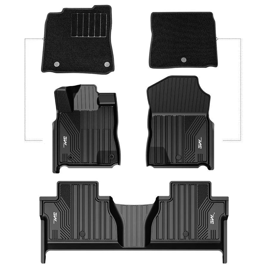 3W Toyota Tundra 2014-2021 (Only for CrewMax Cab) Custom Floor Mats TPE Material & All-Weather Protection Vehicles & Parts 3Wliners 2014-2021 Tundra 2014-2021 1st&2nd Row Mats with Front Carpet