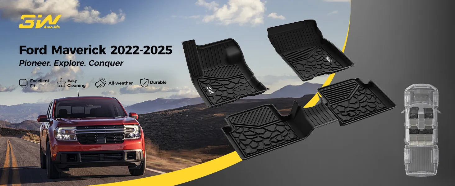 3W Floor Mats for Ford Maverick 2022-2025(Only Fits Gasoline Models) All Weather Floor Liners for Ford Maverick TPE Floor Mats