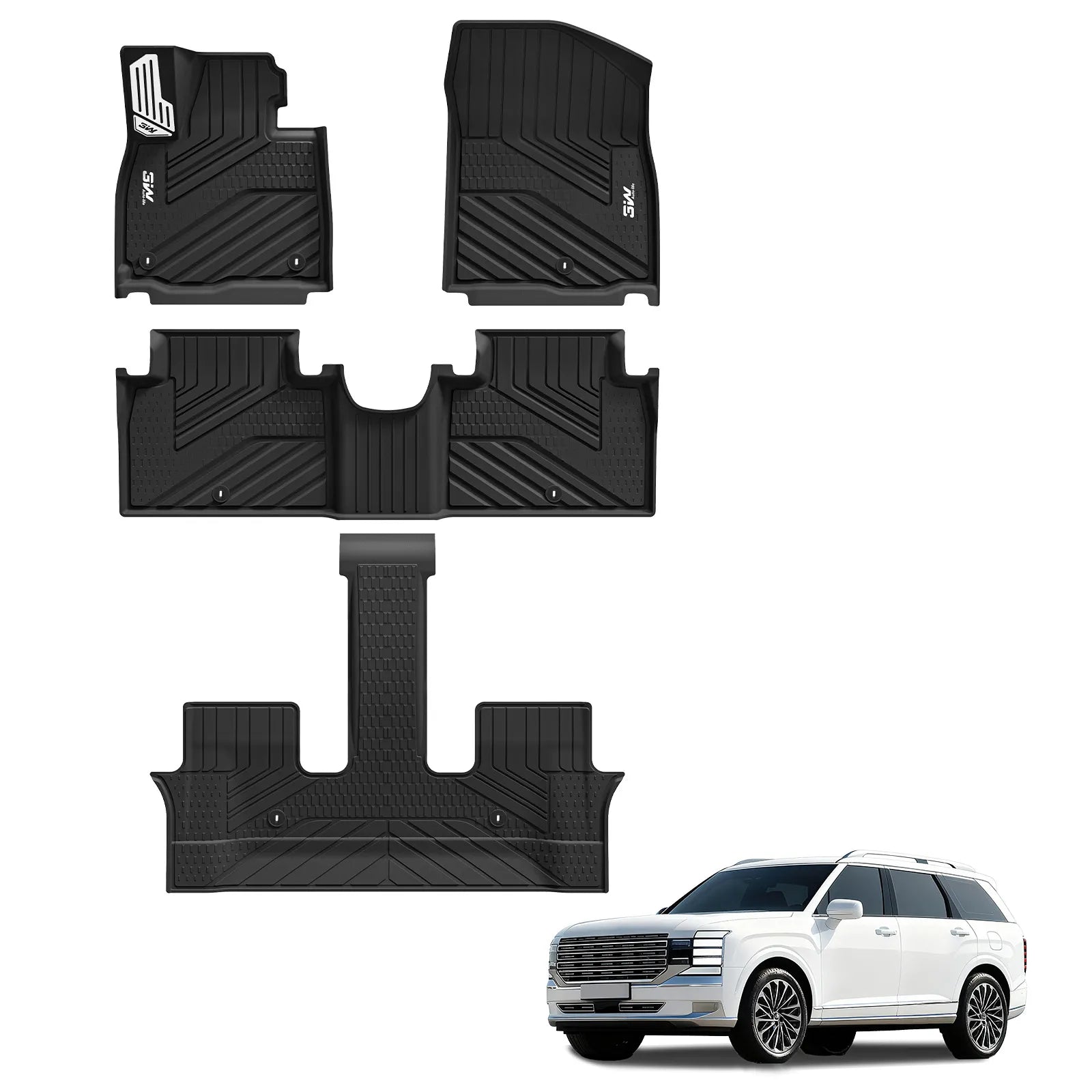 3W Floor Mats for 2026 Hyundai-Palisade 7seat With Metal Pedals 1-3 Rows Custom Car Mats All Weather Protection TPE Mats Black