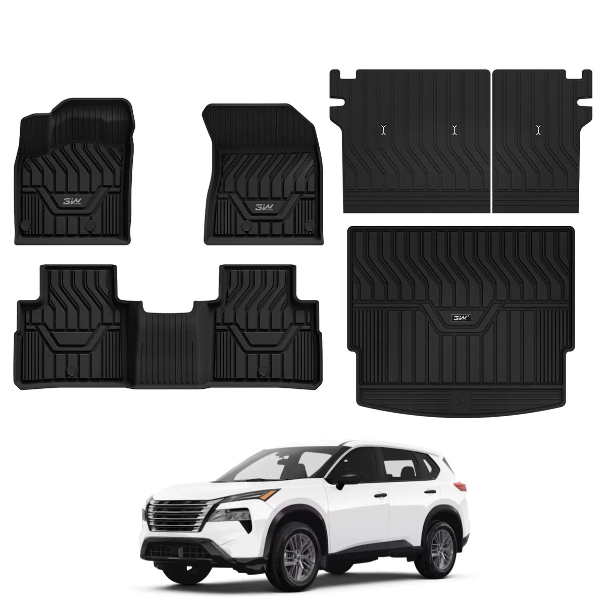 3W Nissan Rogue 2021-2027 (NOT for Sport) Custom Floor Mats TPE Material & All-Weather Protection Vehicles & Parts 3Wliners 2021-2025 Rogue 2021-2025 1st&2nd Rows + Trunk Mat