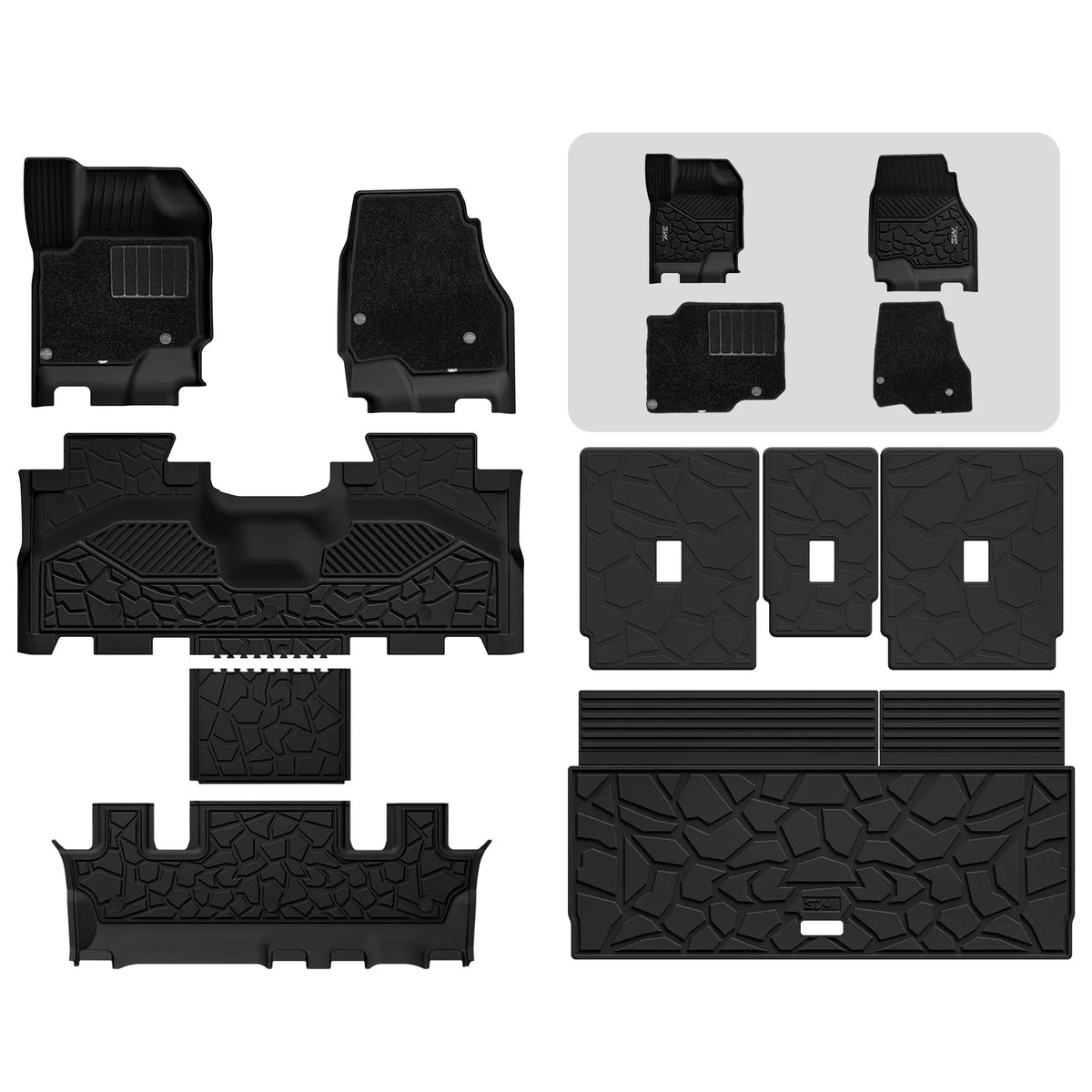 3W All-Weather Custom Fit Floor Mats for 2025-2026 Ford Expedition 7 Seats, Odorless TPE Heavy Duty Car Liners, Waterproof Anti-Slip Protection Full Set