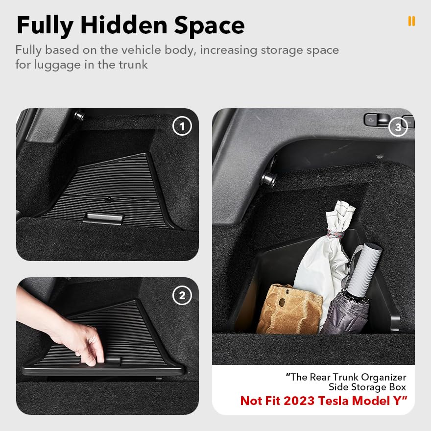3W 2020 2021 2022 Tesla Model Y Accessories-2Pcs Under Seat Storage Box 2Pcs Rear Trunk Organizer Side Storage Box with Lids Rear Center Console Storage Bin TPE Waterproof Odorless Protector Packets Vehicles & Parts 3Wliners   