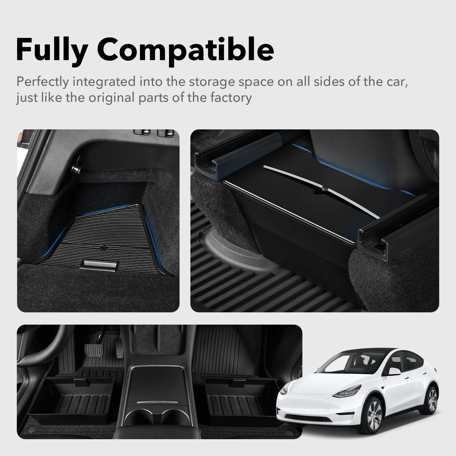 3W Tesla Model Y Accessories-Complete Storage Solution Kit (2020-2022) (2023-2024): Includes 2 Under Seat Storage Boxes, 2 Rear Trunk Organizers, and Rear Center Console Side Storage Box with Lids Vehicles & Parts 3Wliners   