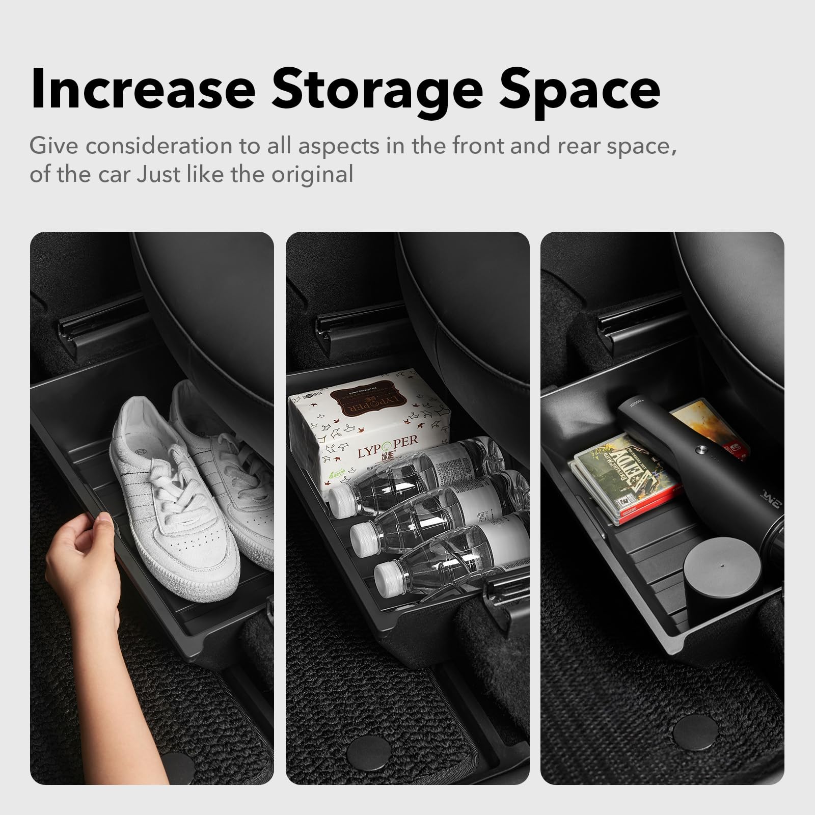 3W Tesla Model Y Accessories-Complete Storage Solution Kit (2020-2022) (2023-2024): Includes 2 Under Seat Storage Boxes, 2 Rear Trunk Organizers, and Rear Center Console Side Storage Box with Lids Vehicles & Parts 3Wliners   