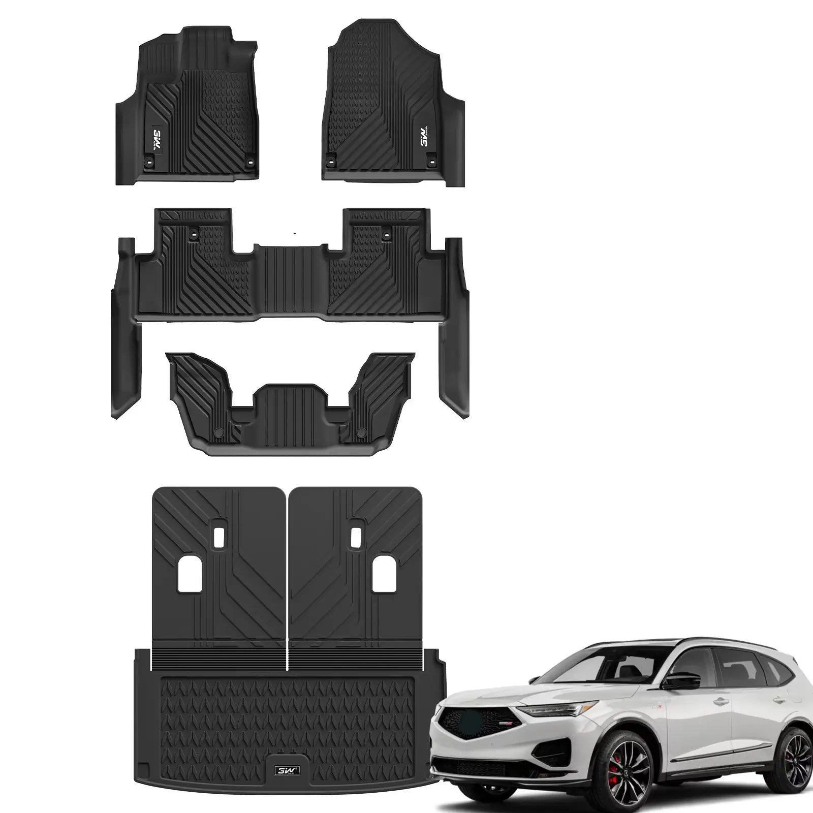 3W Acura MDX 2022-2025 Custom Floor Mats Backrest Mat Cargo Liner Thorex™ All-Weather Protection - 3Wliners