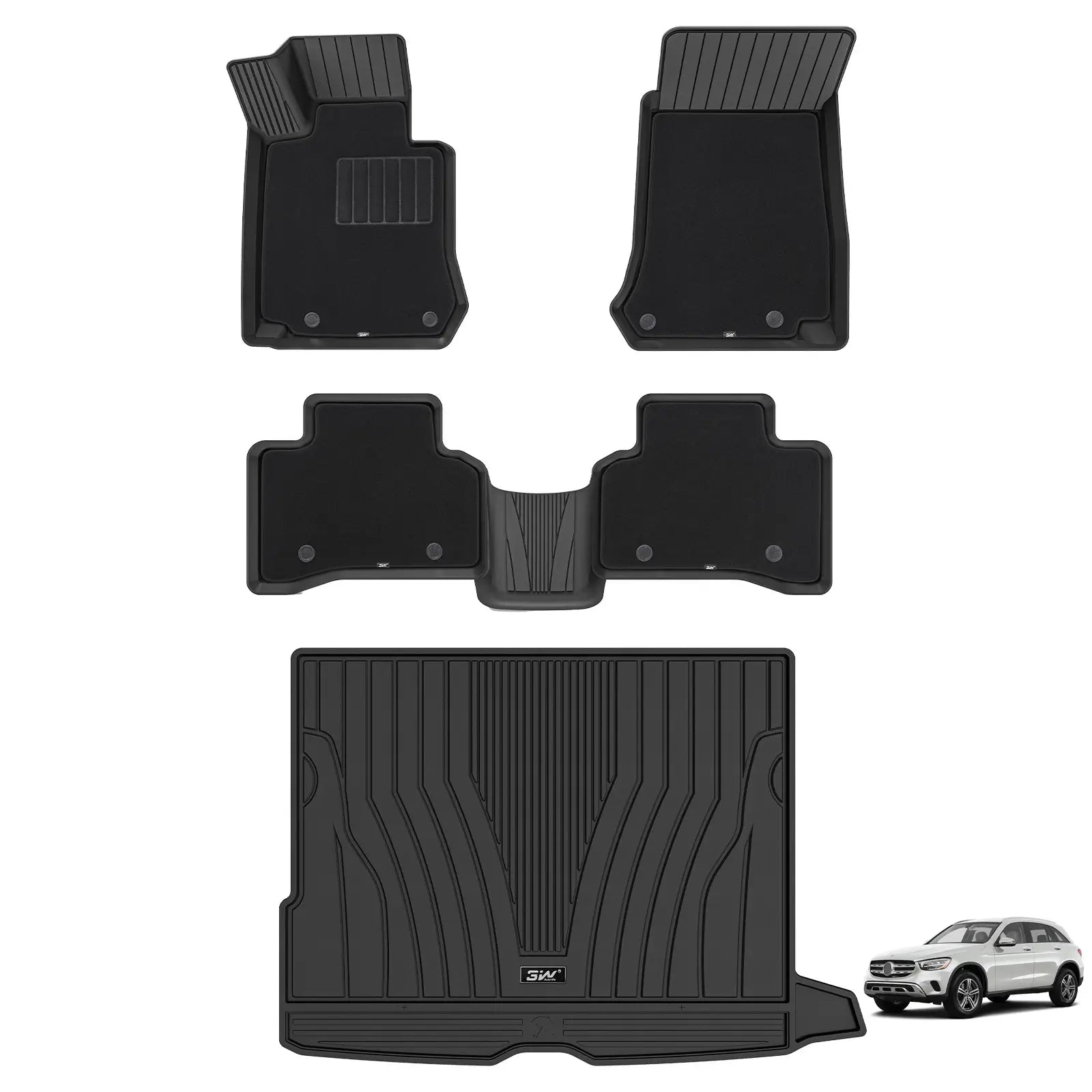 3W Mercedes-Benz GLC 2016-2022 Custom Floor Mats / Trunk Mat (Trunk Mat Not Fit Coupe Well) Thorex™ All-Weather Protection - 3Wliners