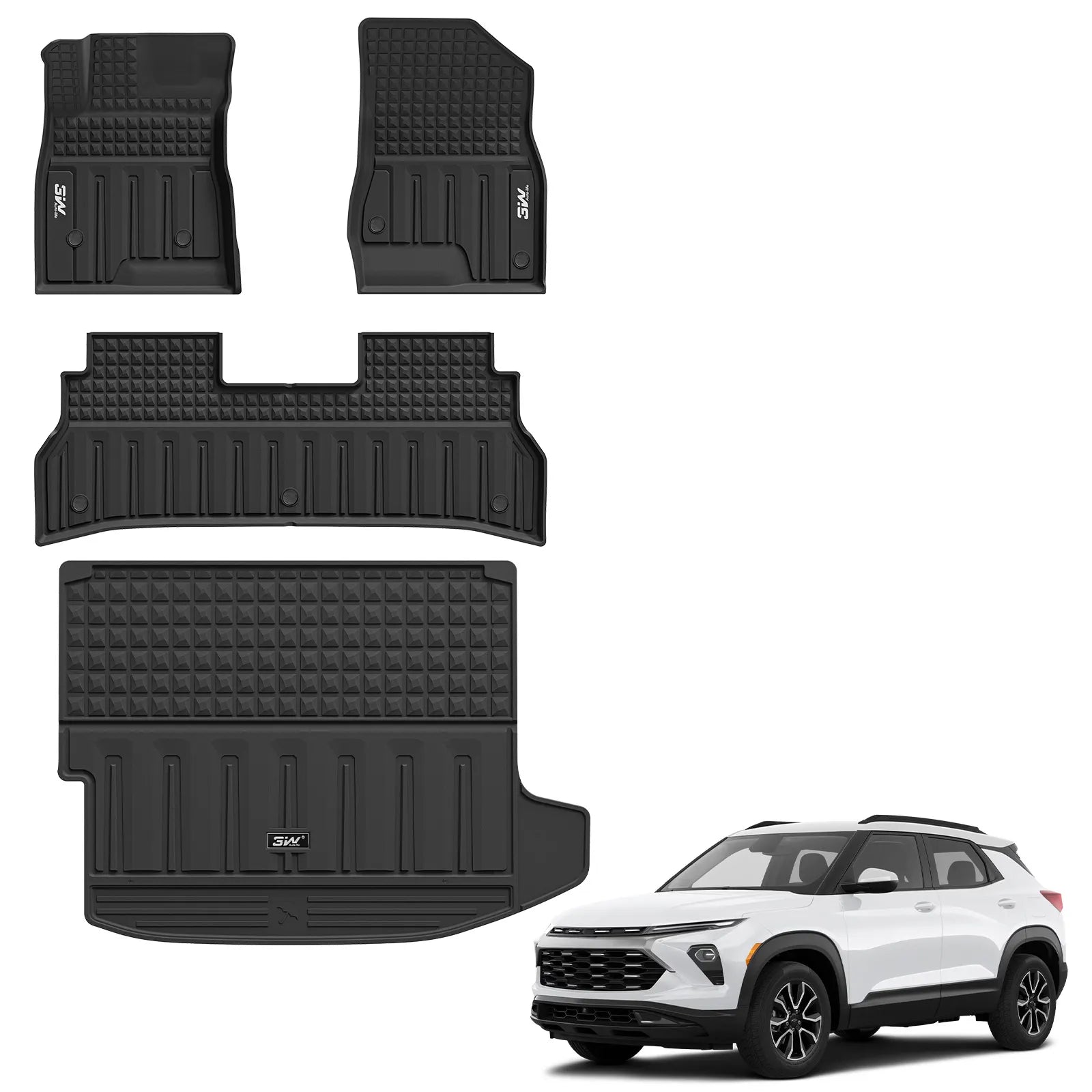 3W Floor Mats & Cargo Liner for Chevy Trax 2024 2025 2026, All Weather TPE Custom Fit Floor Mats for Cars, Car Mats Full Set for Chevy Trax Accessories, Black