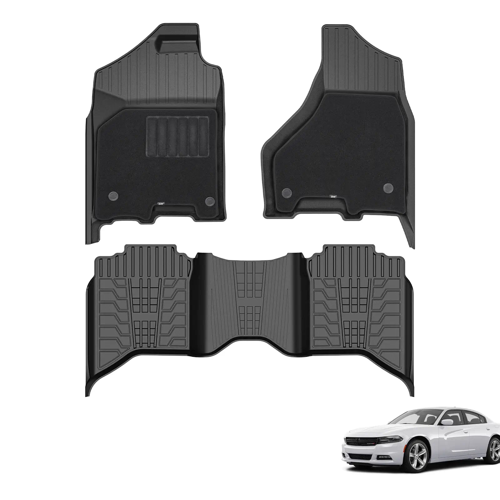 3W 2013-2018 Dodge Ram 1500/2500/3500 Crew Cab, 2019-2024 Dodge Ram 1500 Classic Crew Cab Custom Floor Mats Thorex™ All-Weather Protection - 3Wliners