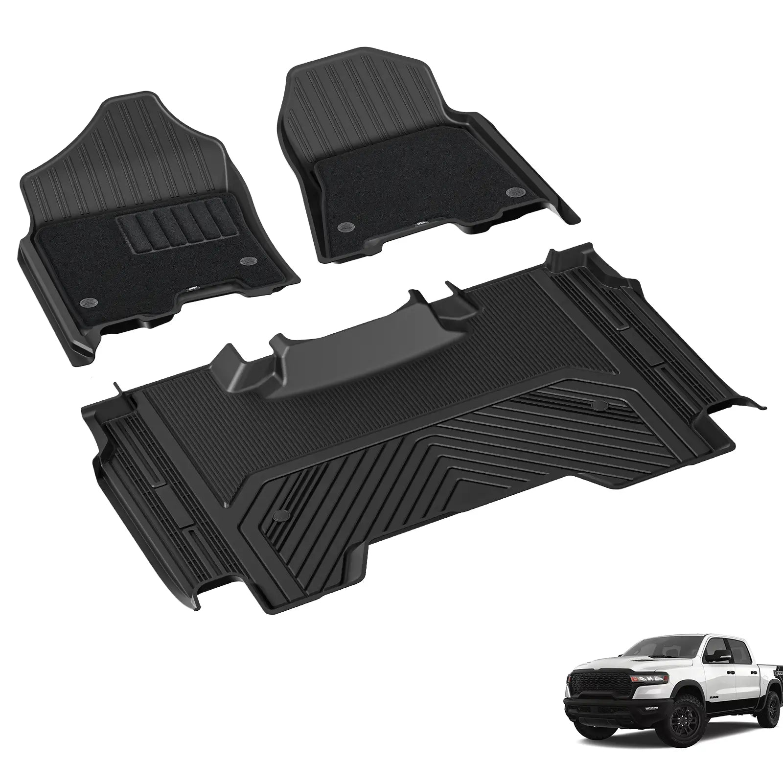 3W Dodge Ram 1500 2019-2024 New Body (NOT Classic Models) Custom Floor Mats Thorex™ All-Weather Protection - 3Wliners