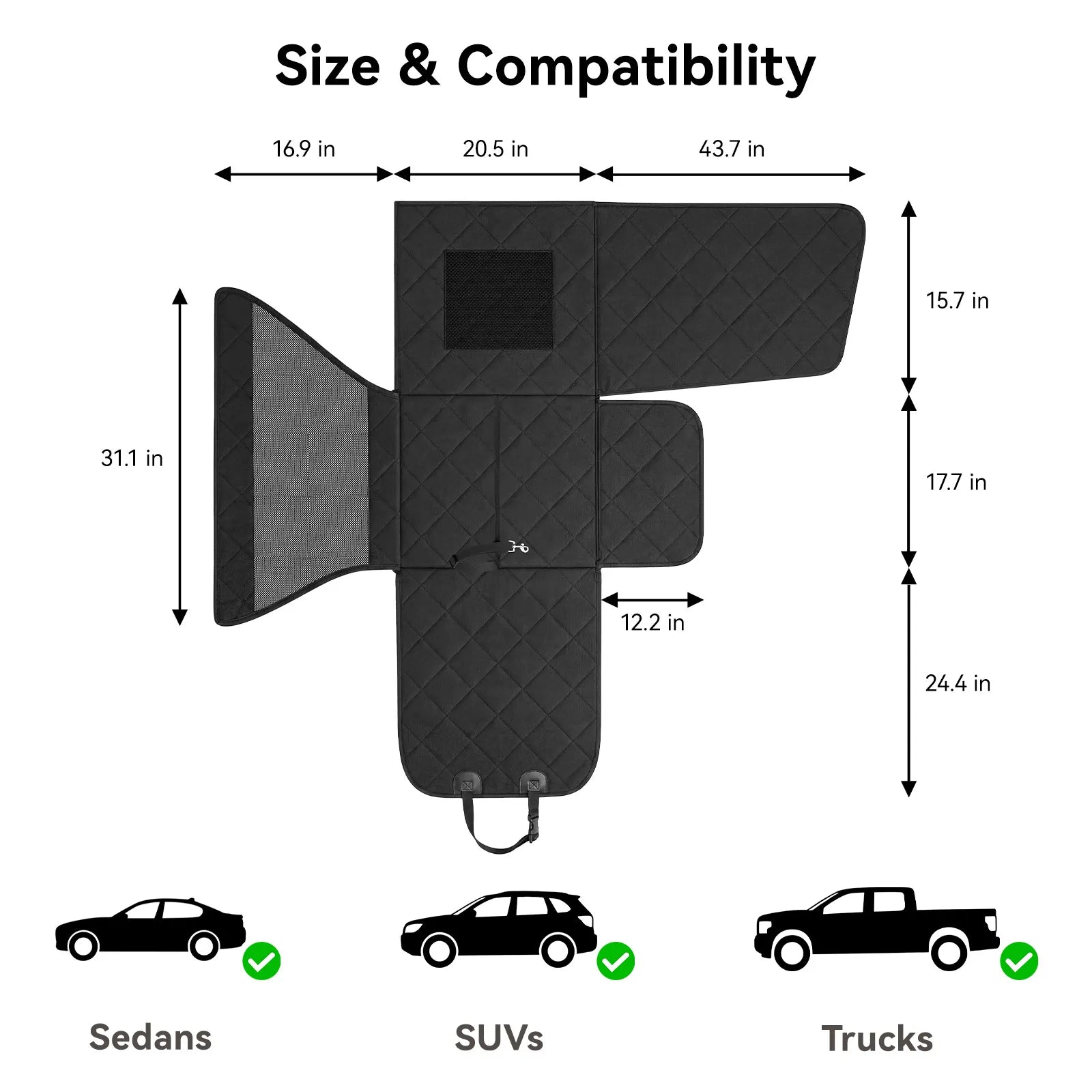 Front Seat Dog Car Seat with Safety Buckle Detachable & Waterproof Car Door Full Protection Pet Scratch-Proof Black Passenger Seats Cover Protector for SUV Trucks