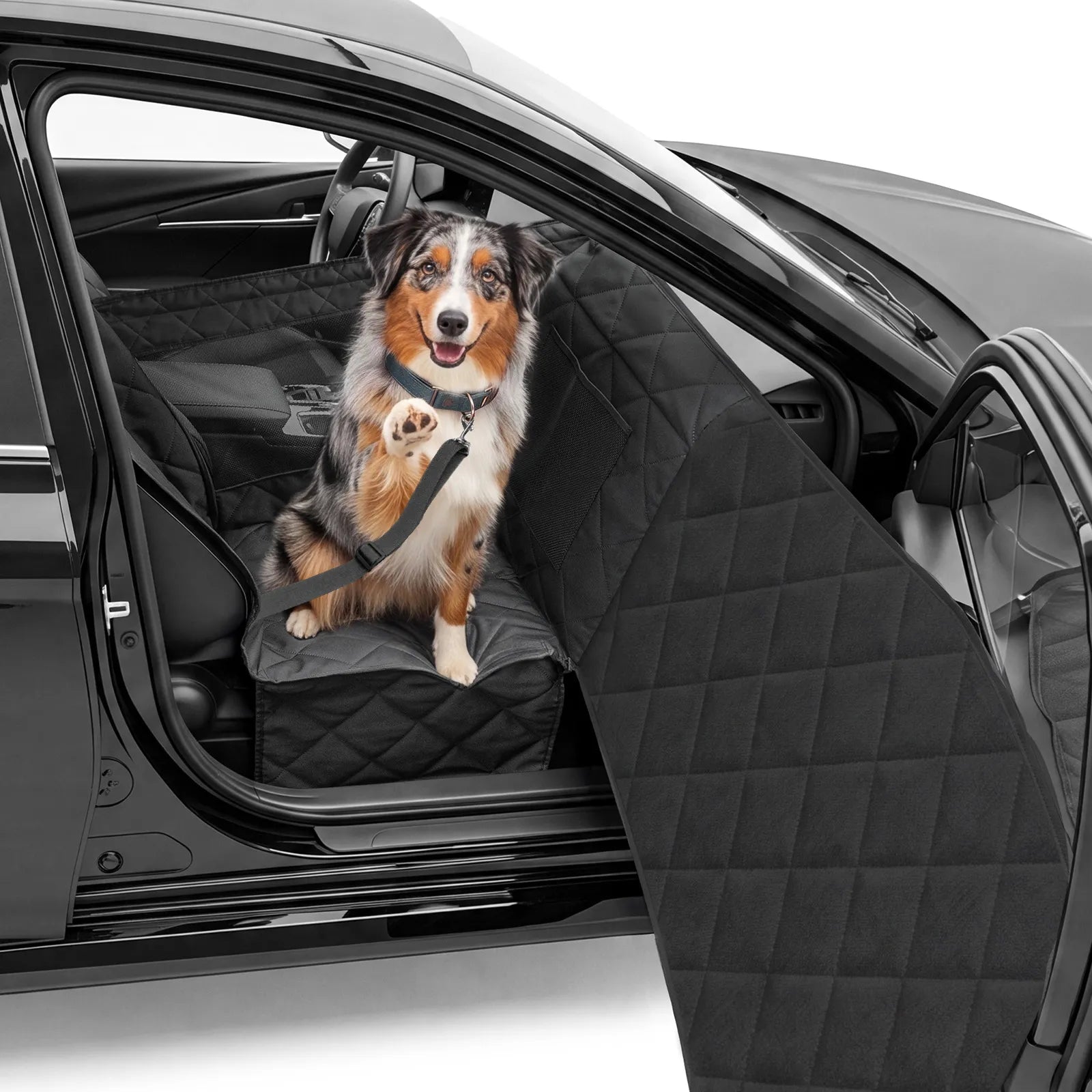Front Seat Dog Car Seat with Safety Buckle Detachable & Waterproof Car Door Full Protection Pet Scratch-Proof Black Passenger Seats Cover Protector for SUV Trucks