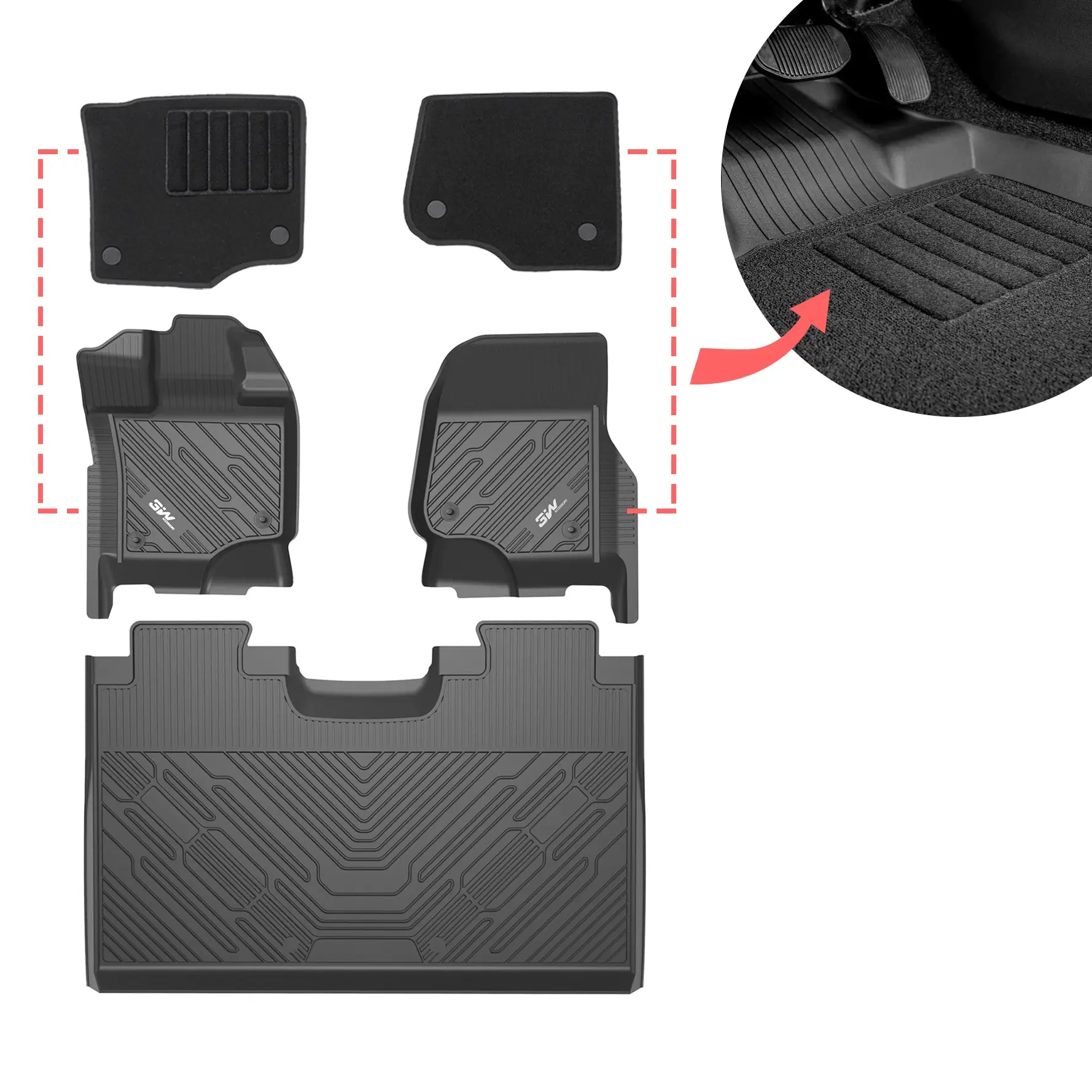 3W Custom Floor Mats Ford F150 (2015-2025) & F250 F350 F450 F550 (2017-2025) - 3Wliners