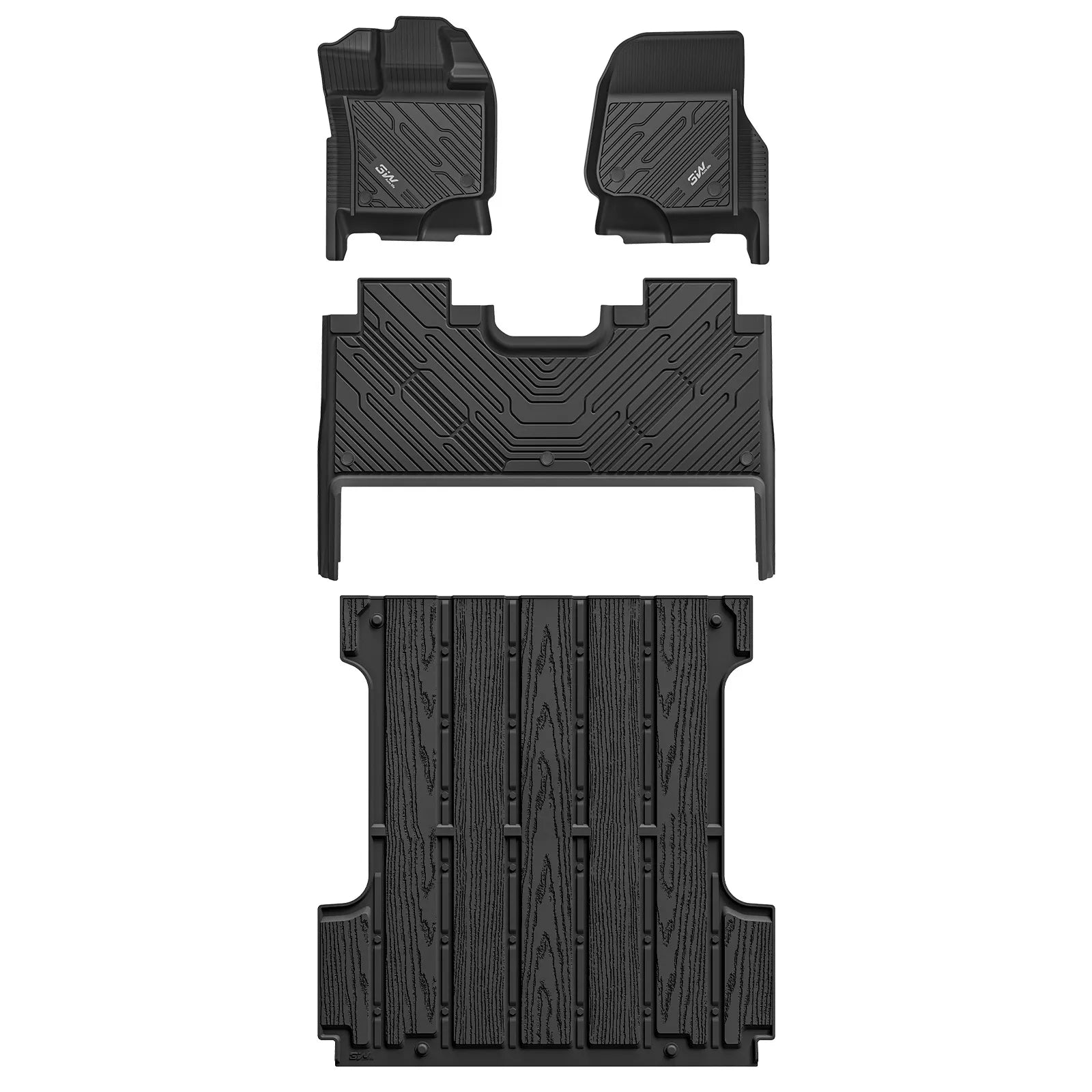 3W All-Weather Floor Mats Bed Mats Set Fit Ford F150 / F-150 Lightning SuperCrew Cab 2015-2025 (with Original Folding Under-Seat Storage Box) - 3Wliners